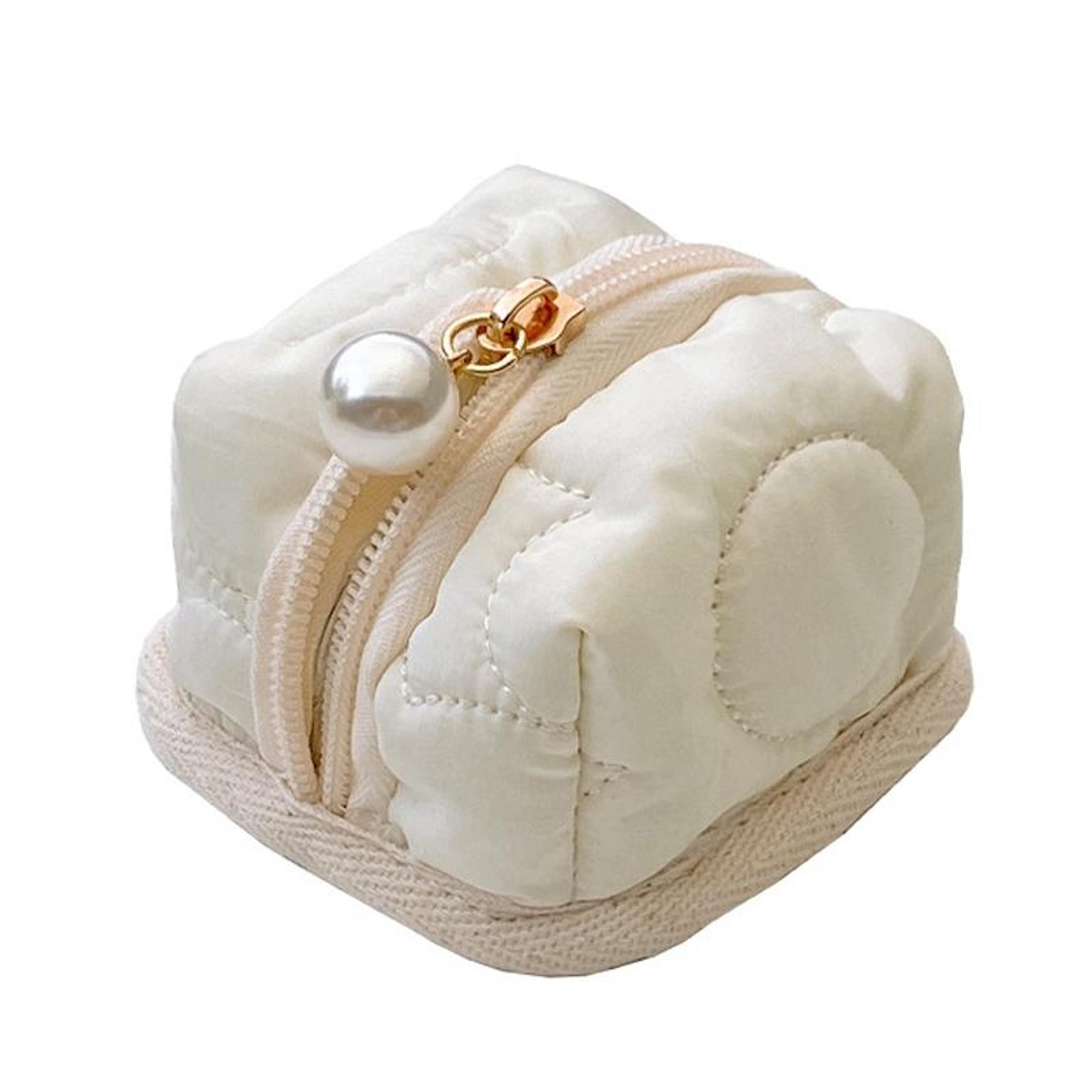 beige compact earphone storage & coin storage bag, durable mini pouch