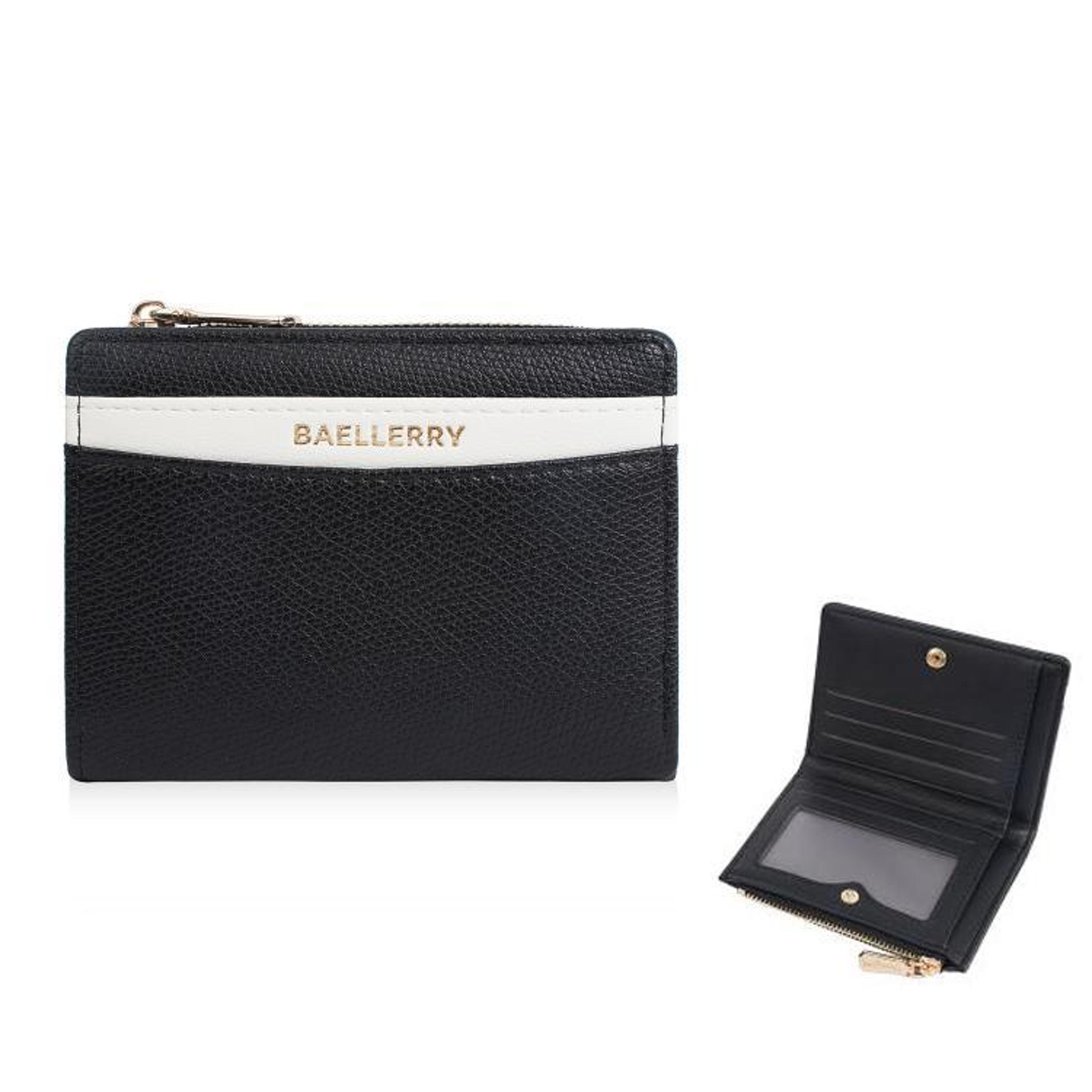stylish women color block compact pu wallet slim leather card holder & zipper purse