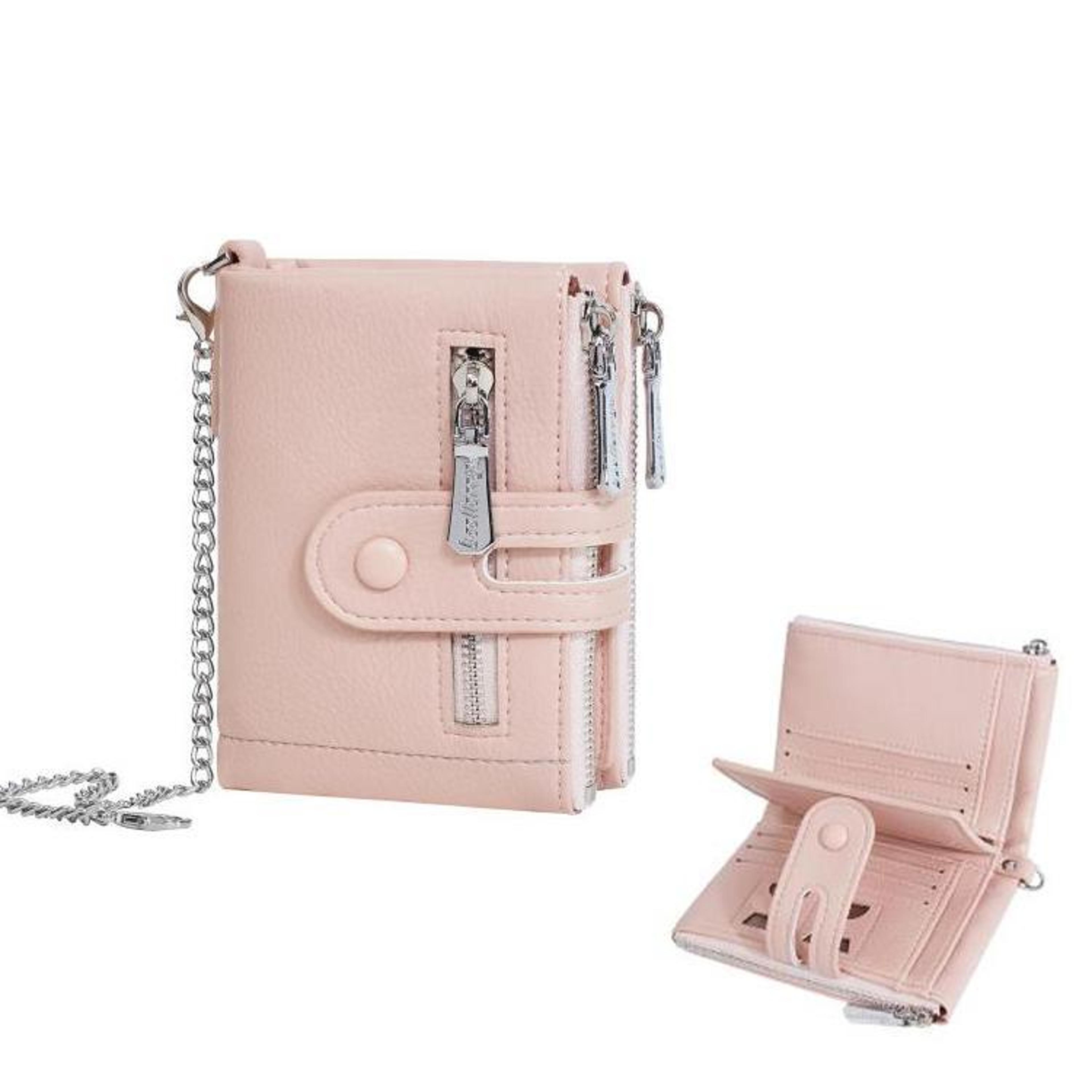 everyday compact chain wallet for women pu leather card & coin organizer
