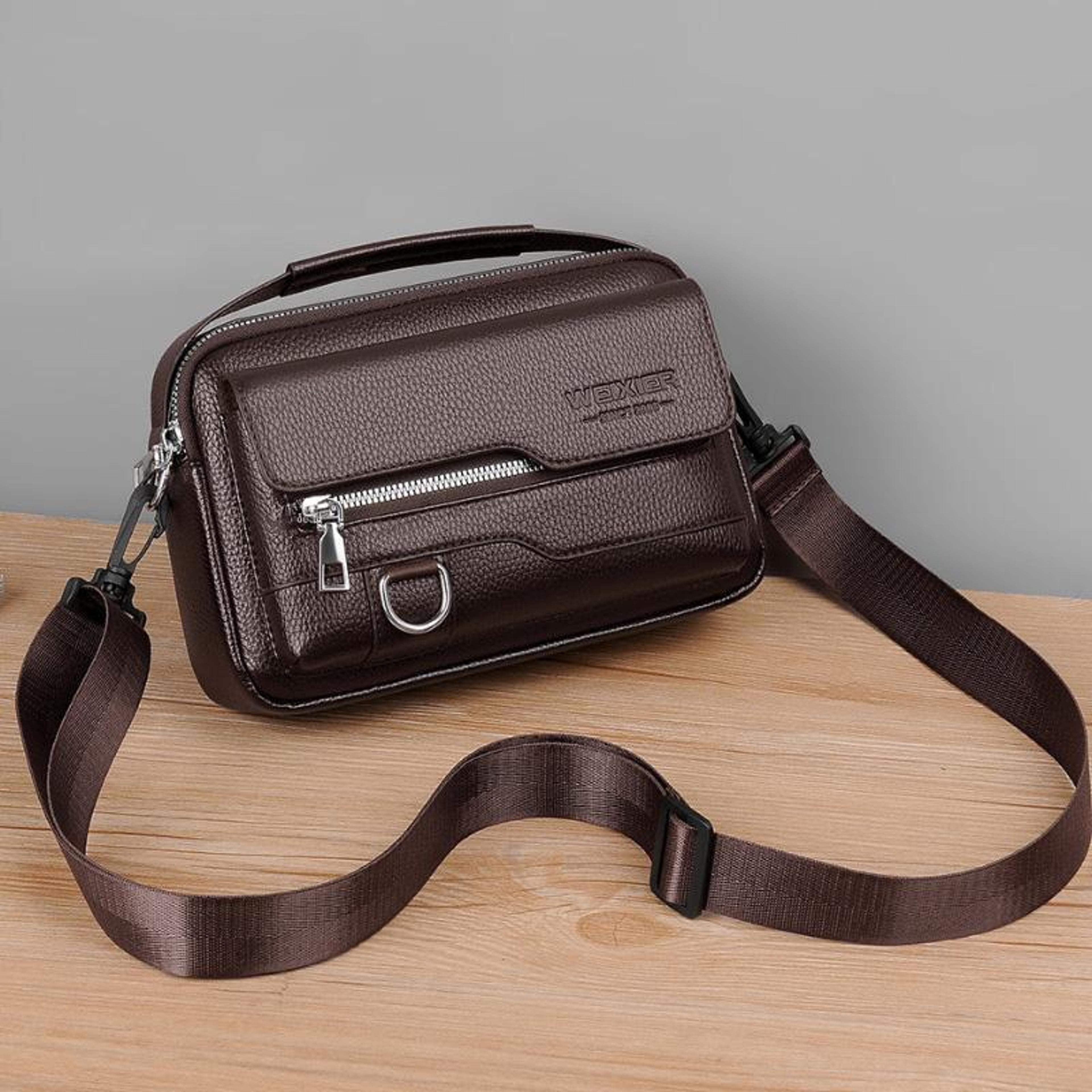 men waterproof pu leather messenger bag, large capacity commuting shoulder bag