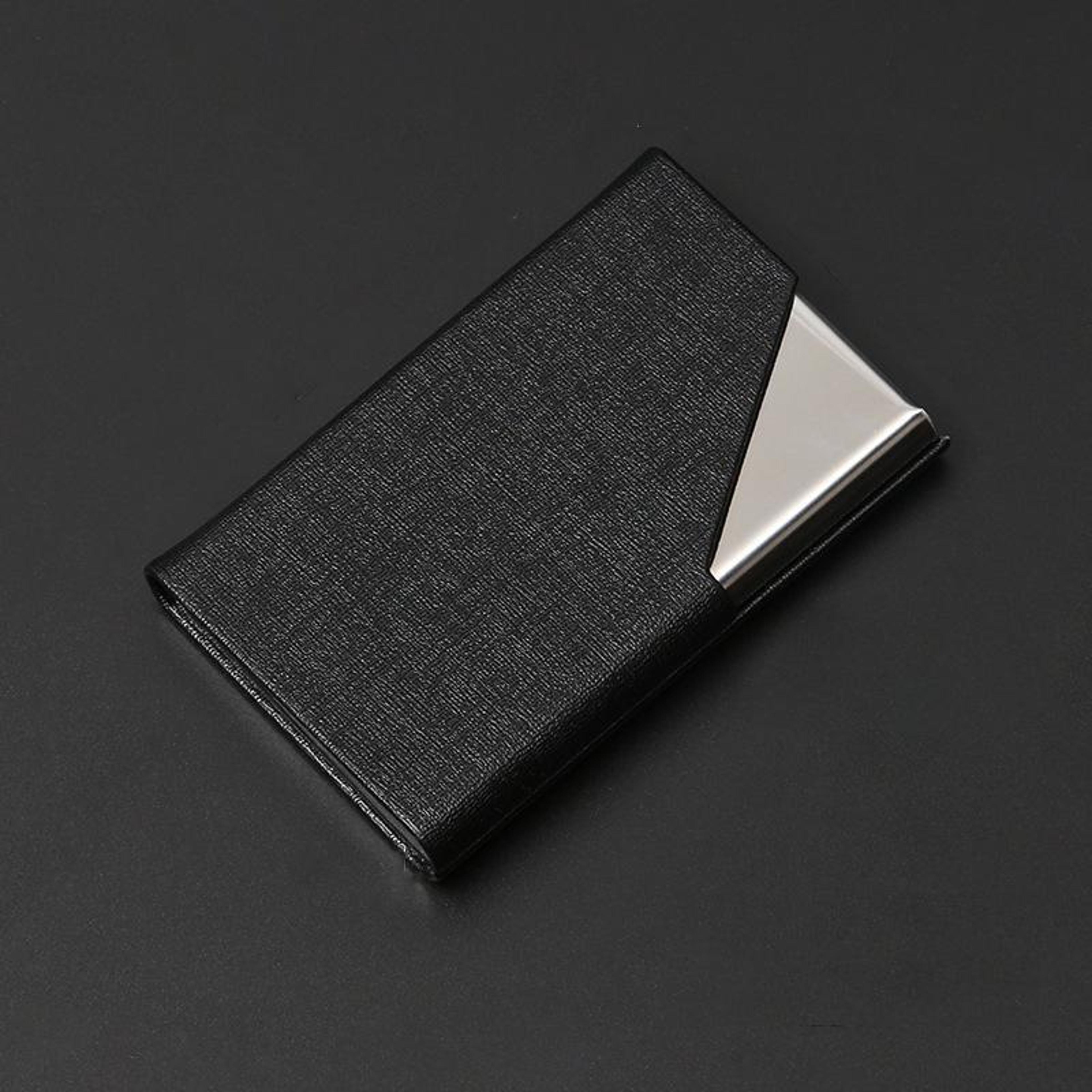 premium stainless steel & leather business card holder case