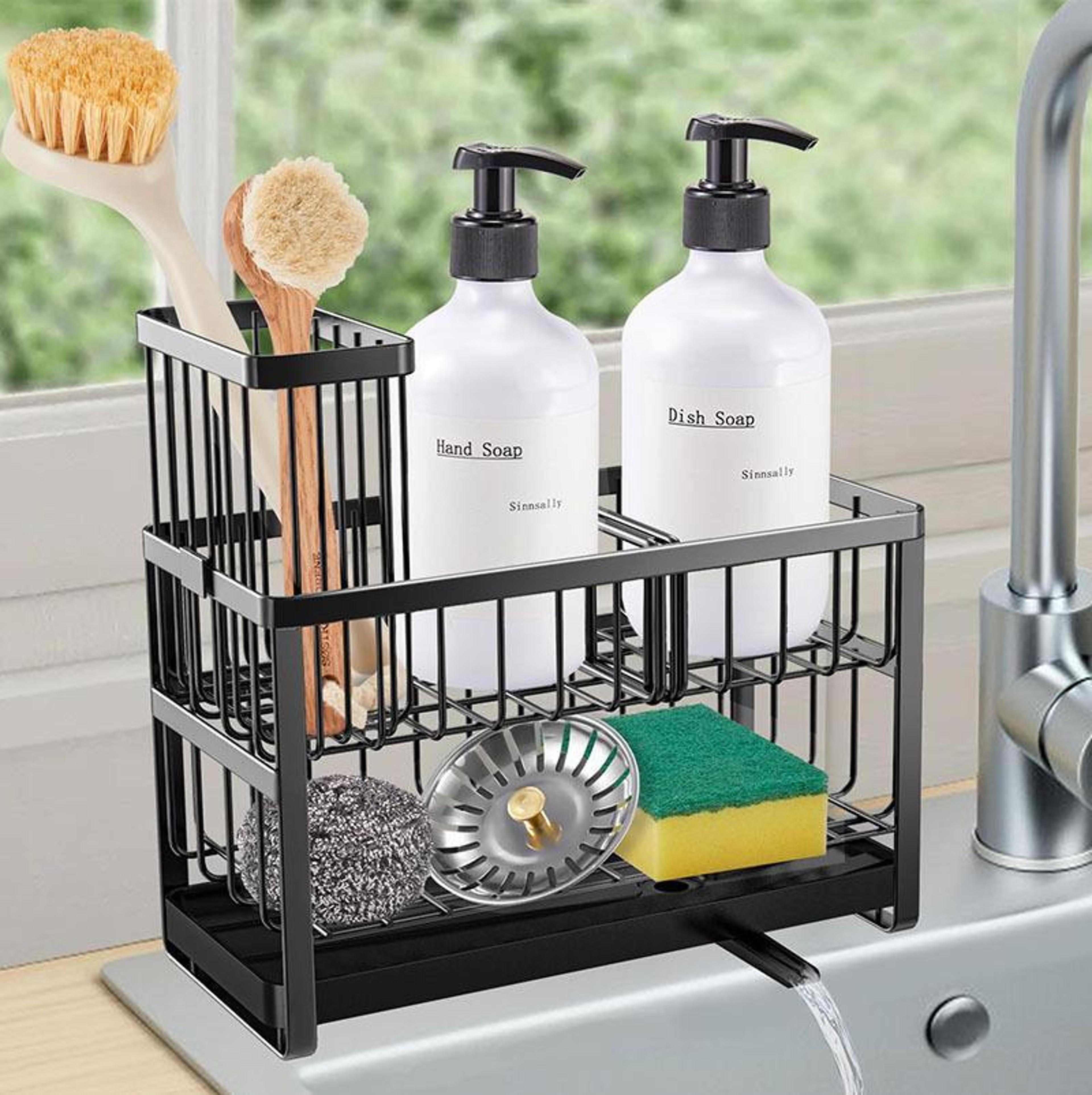 2 tier countertop sponge drying rack & kitchen sink organizer