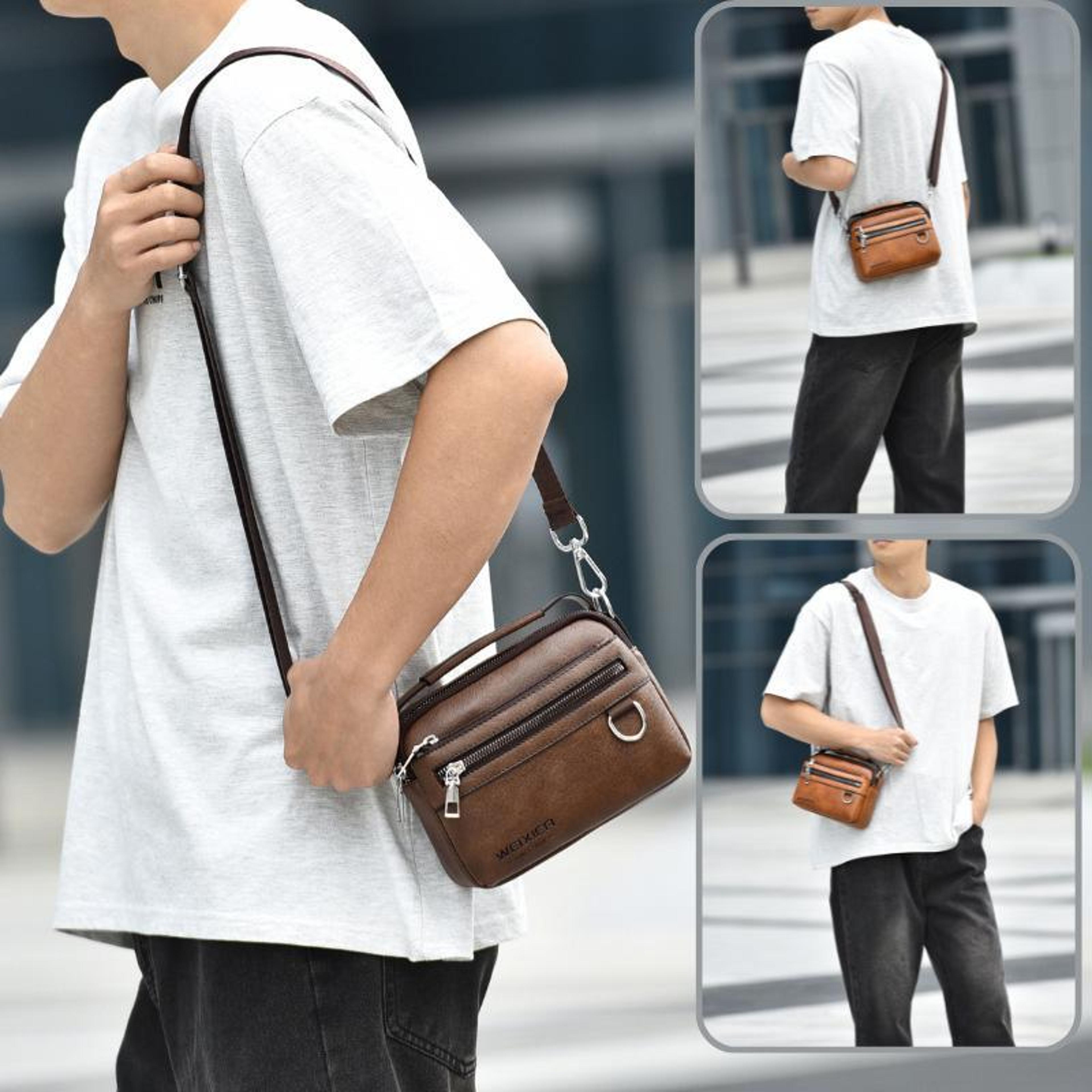 men waterproof minimalist crossbody shoulder bag with adjustable strap