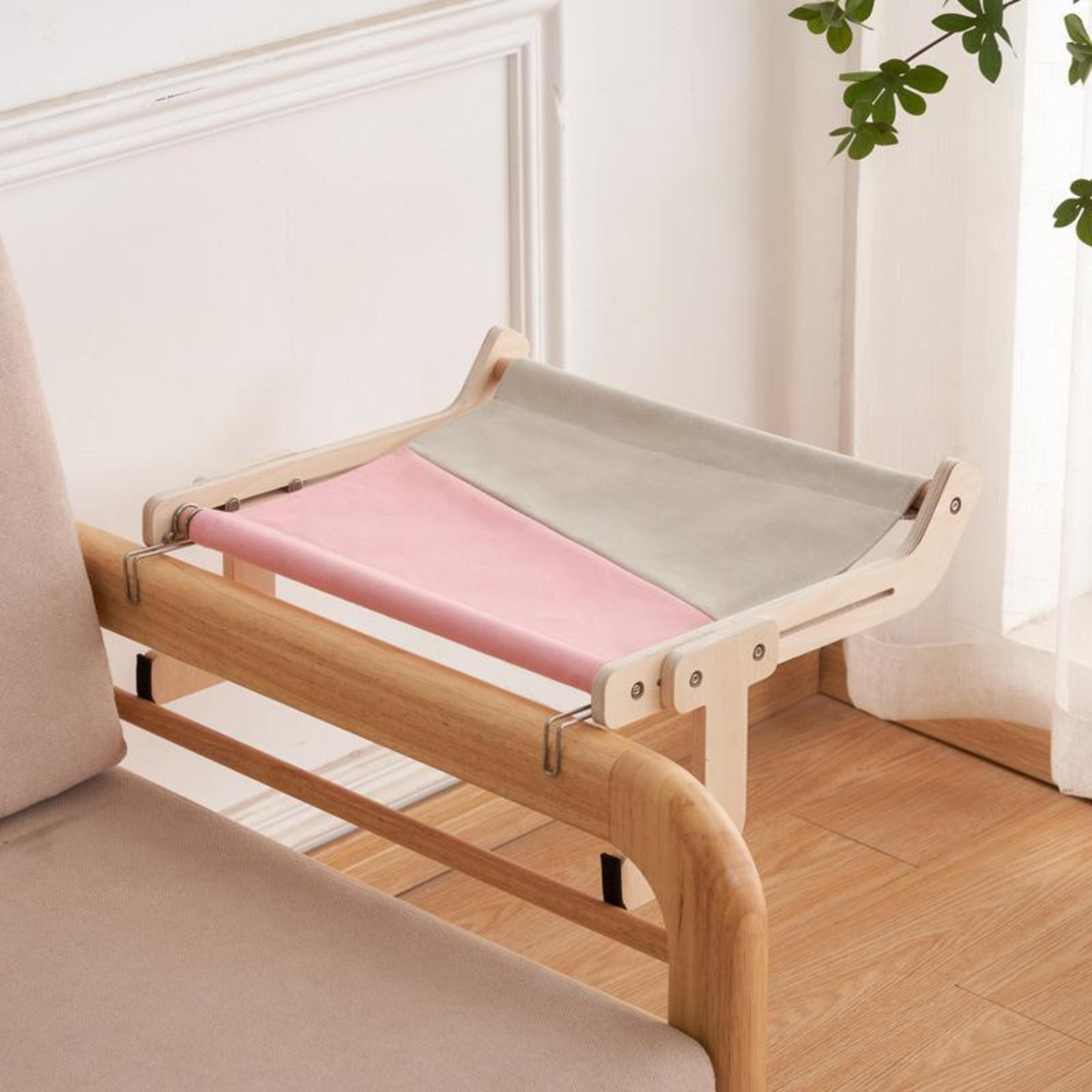 sturdy wooden balcony window mounted cat bed, cozy indoor perch & wooden cat hammock for cats