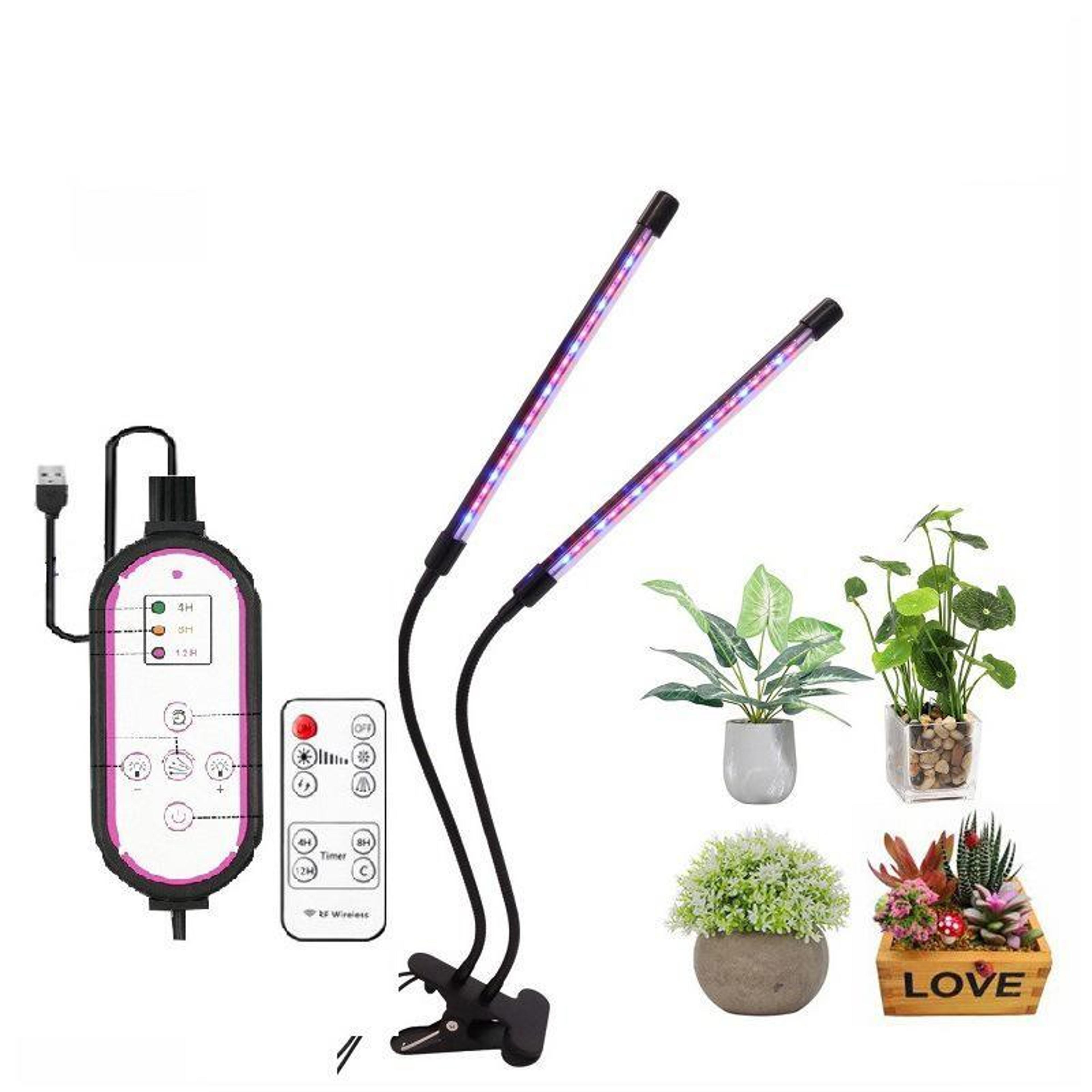 full spectrum 2 head clip on plant grow light with remote control