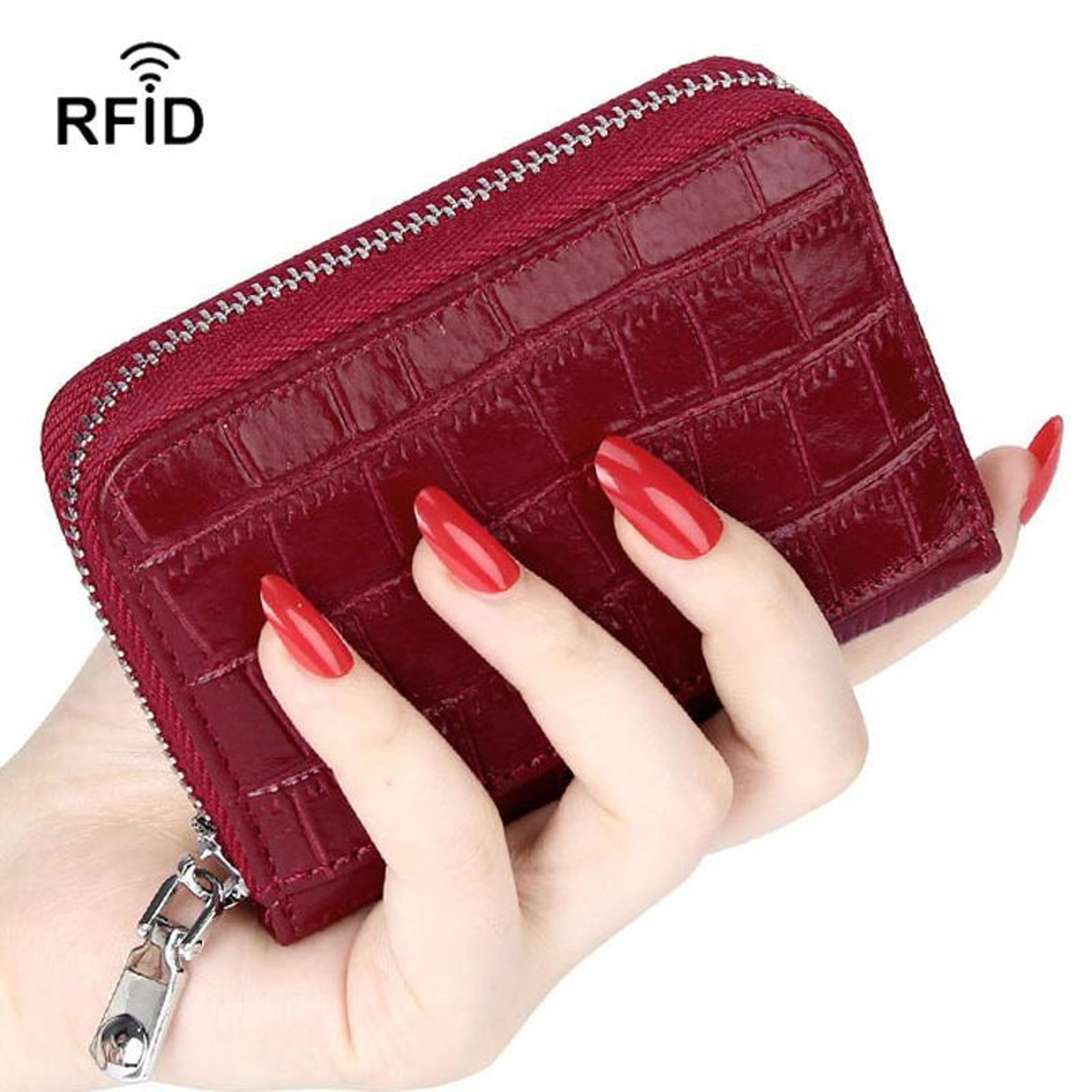 premium leather rfid accordion card holder wallet, anti magnetic credit card sleeve organizer
