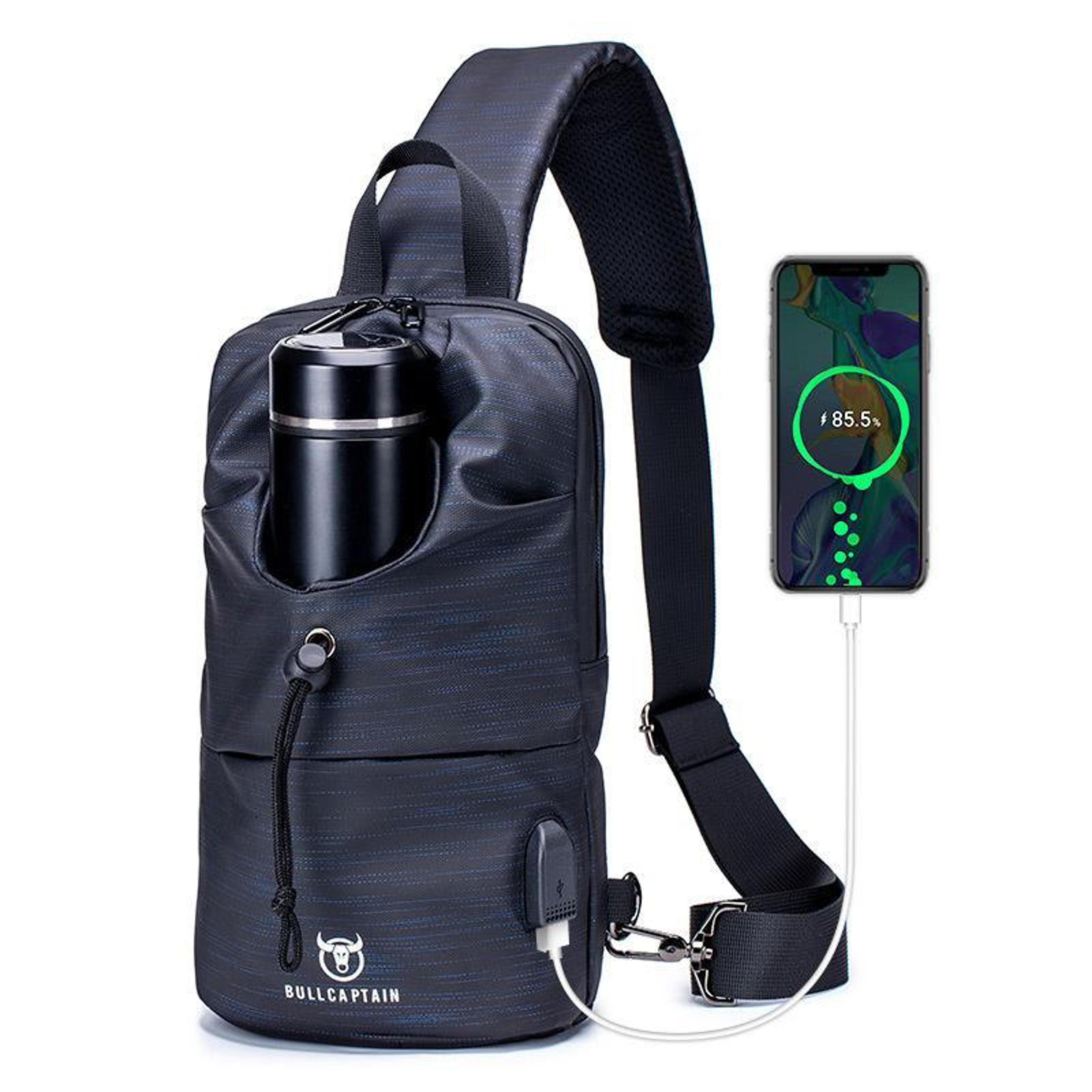 oxford crossbody bag with usb water bottle holder