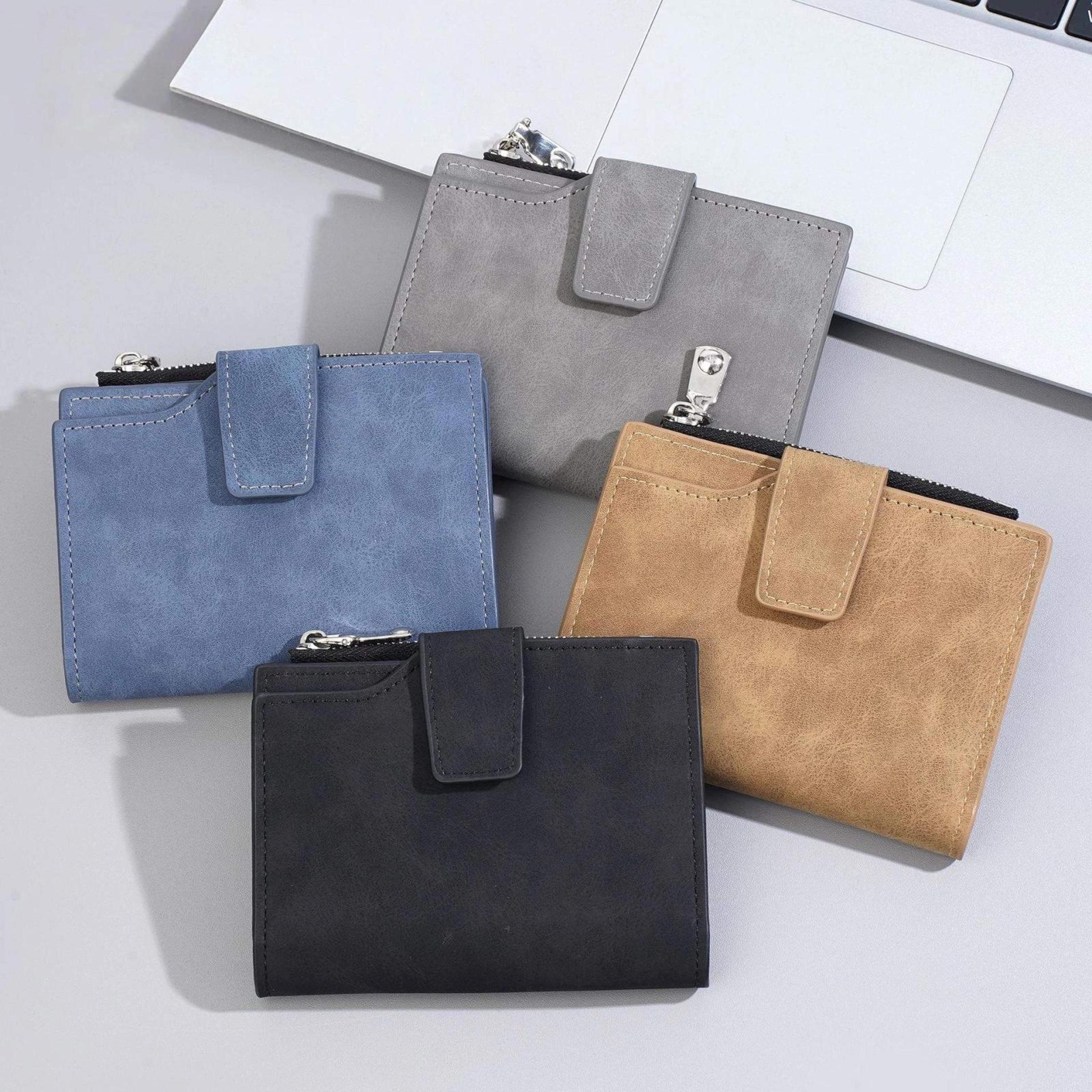 compact men trifold wallet with zipper coin pocket slim card holder
