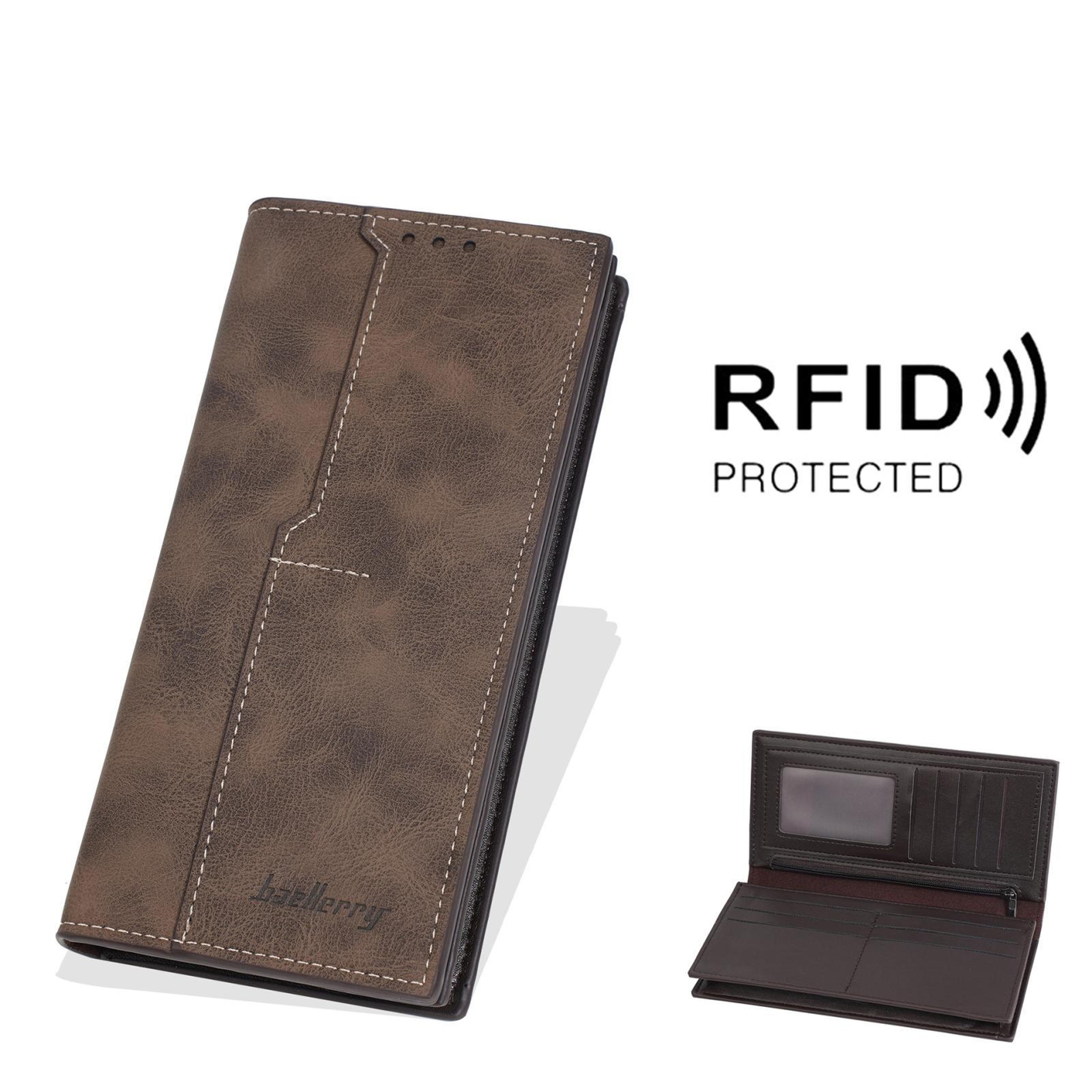 vintage rfid blocking long zip wallet for men with 13 card slots & secure coin pocket