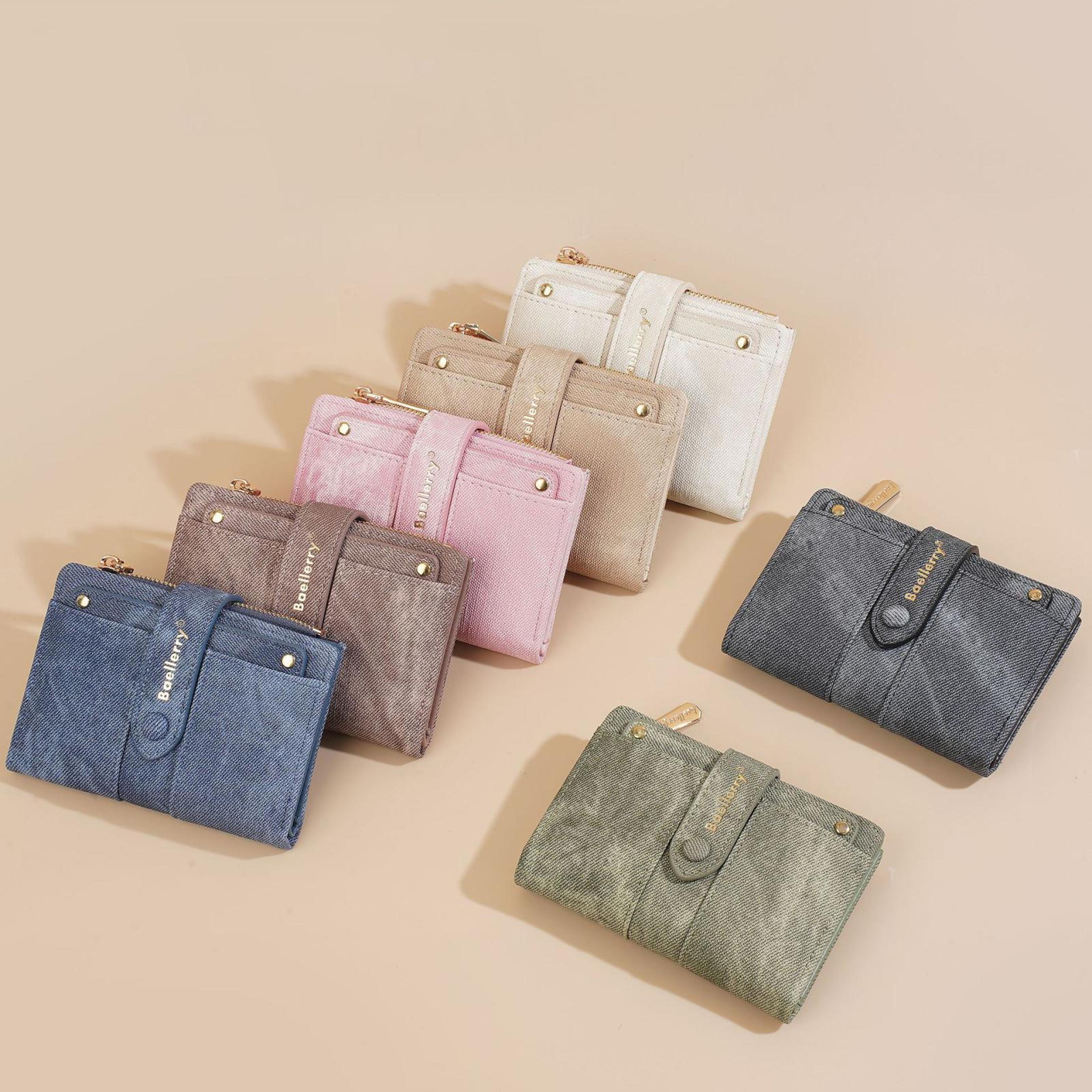 women rfid style short wallet with detachable card holder & zipper coin pocket