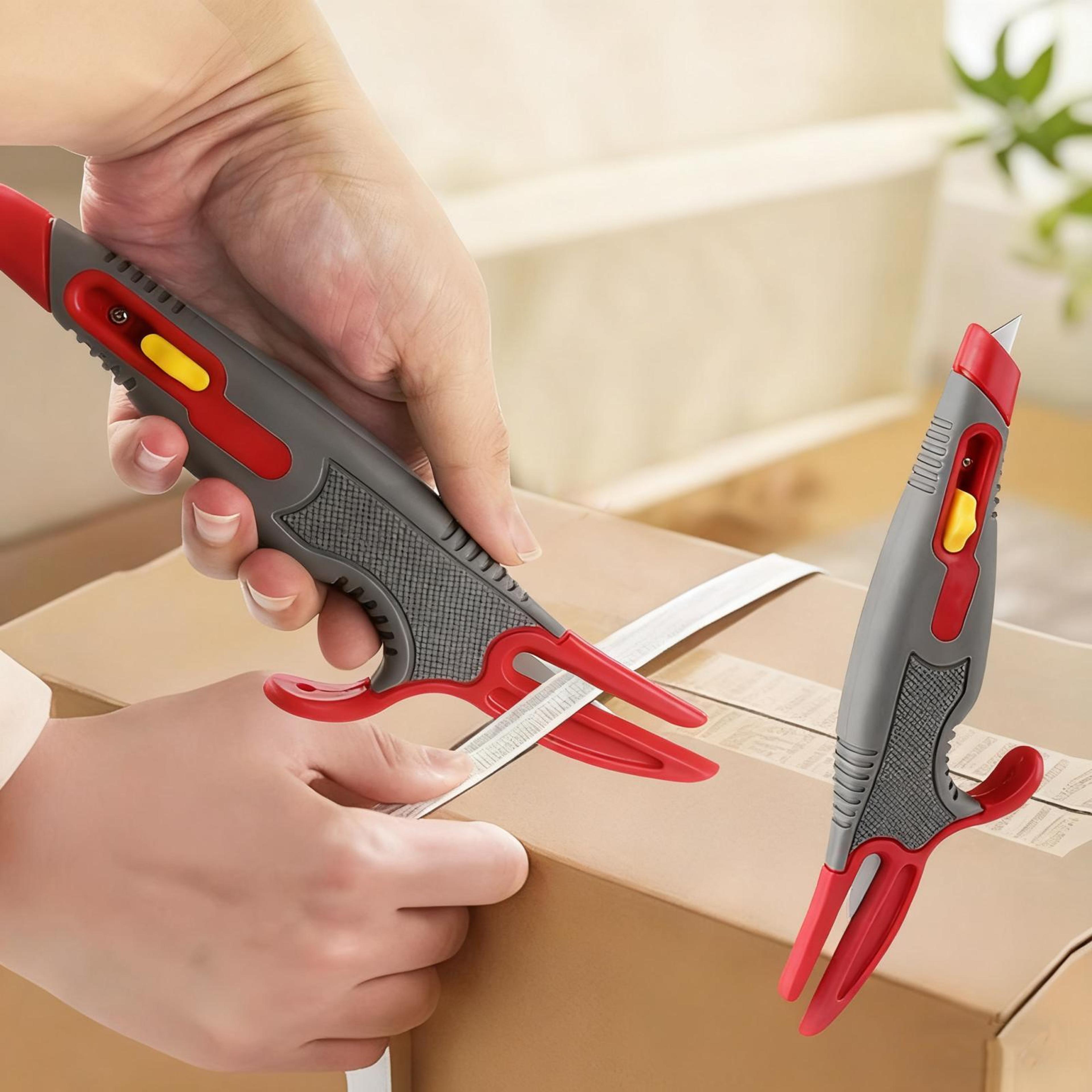auto retract box opener & safety utility knife for tape and package cutting