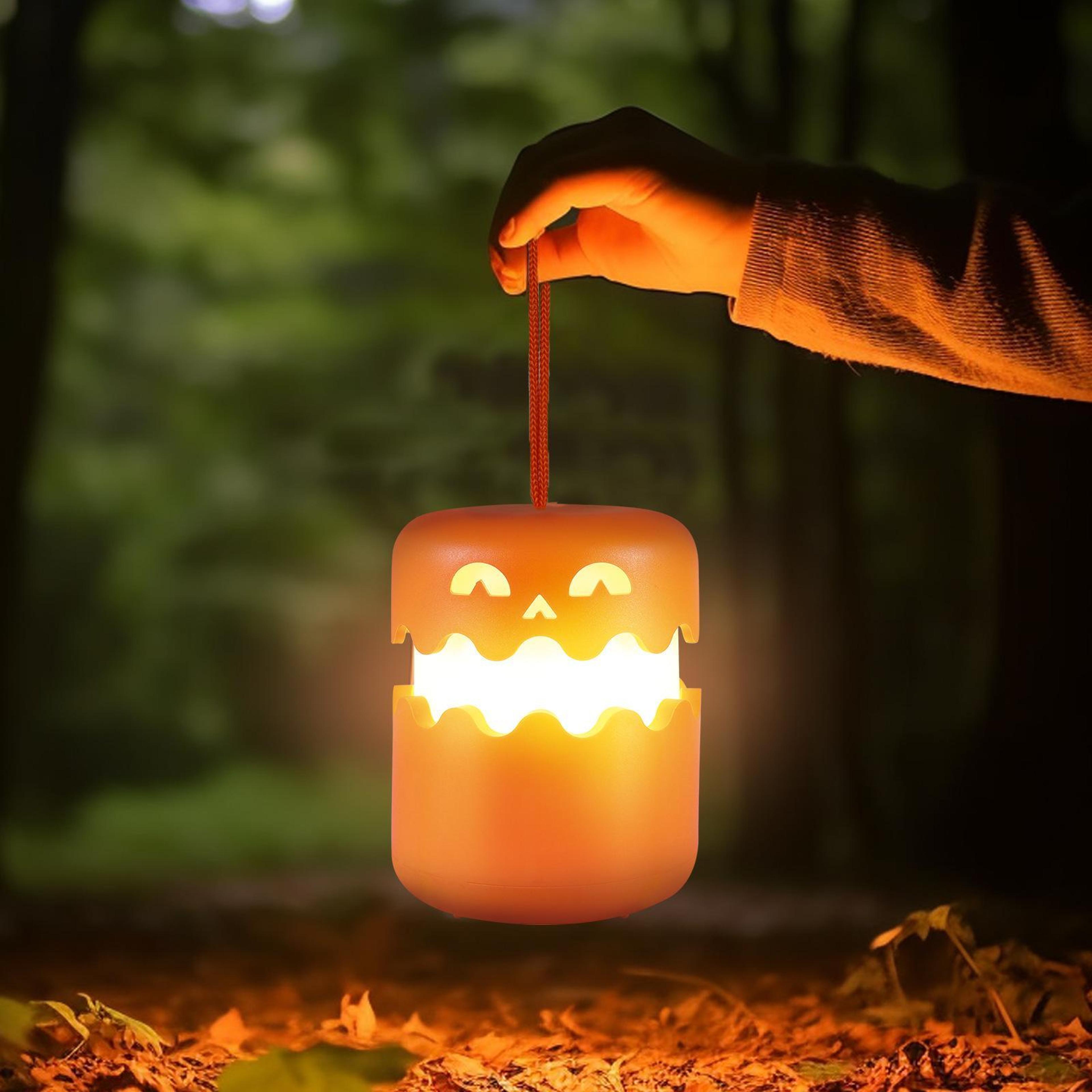 rechargeable halloween pumpkin lantern night light with double-sided led faces