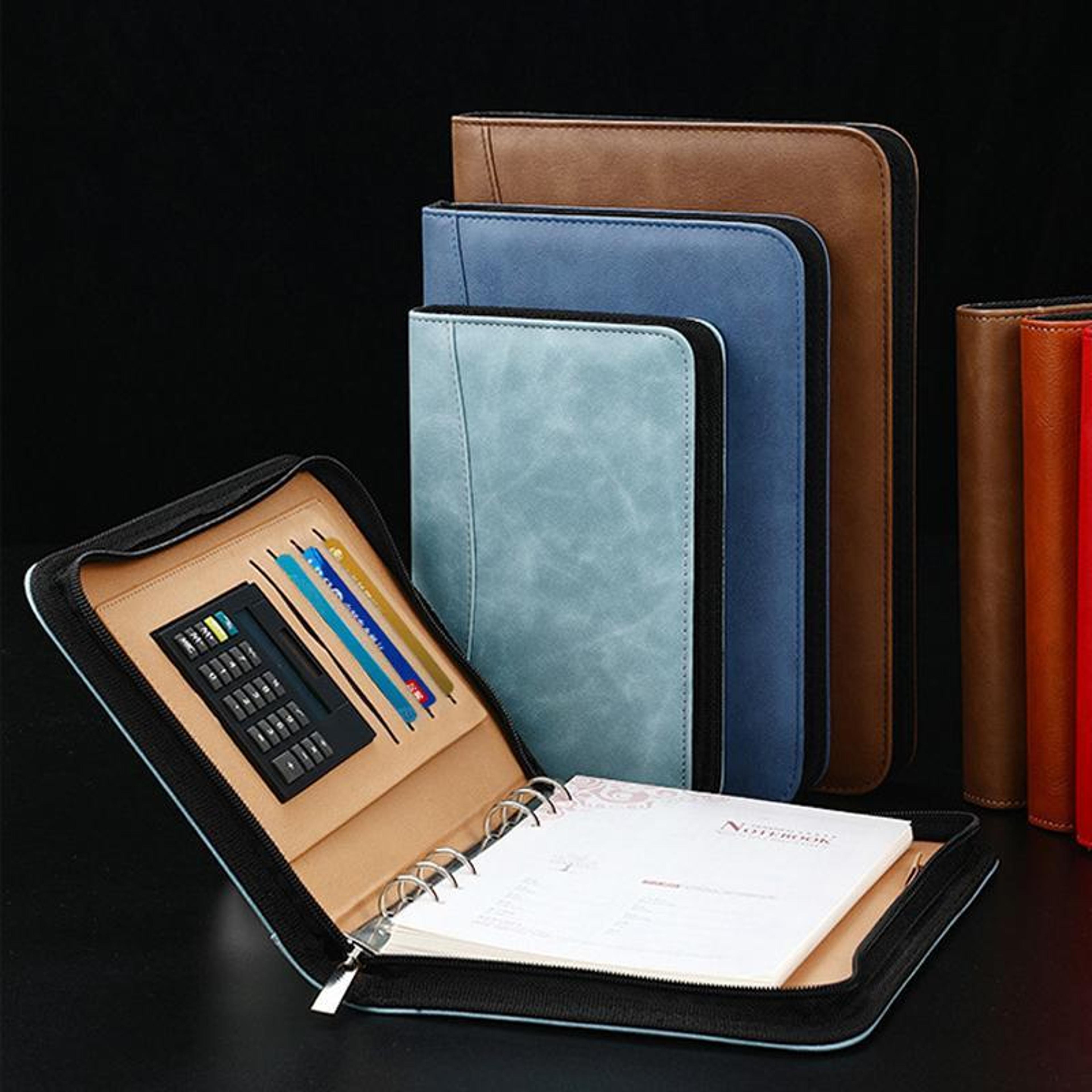 a5 zipper organizer planner with calculator and refillable notebook