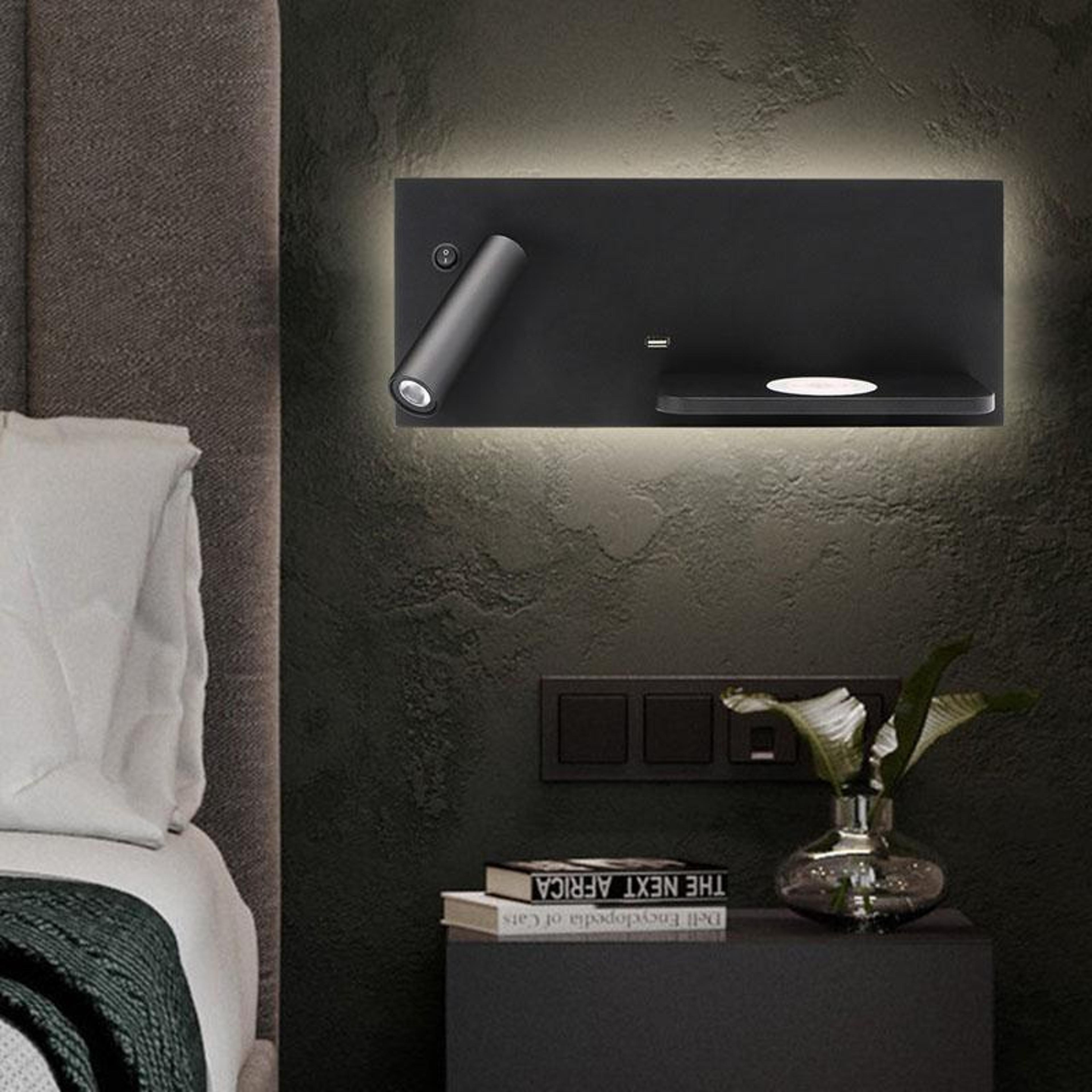 led bedside wall reading light with wireless charger & usb port