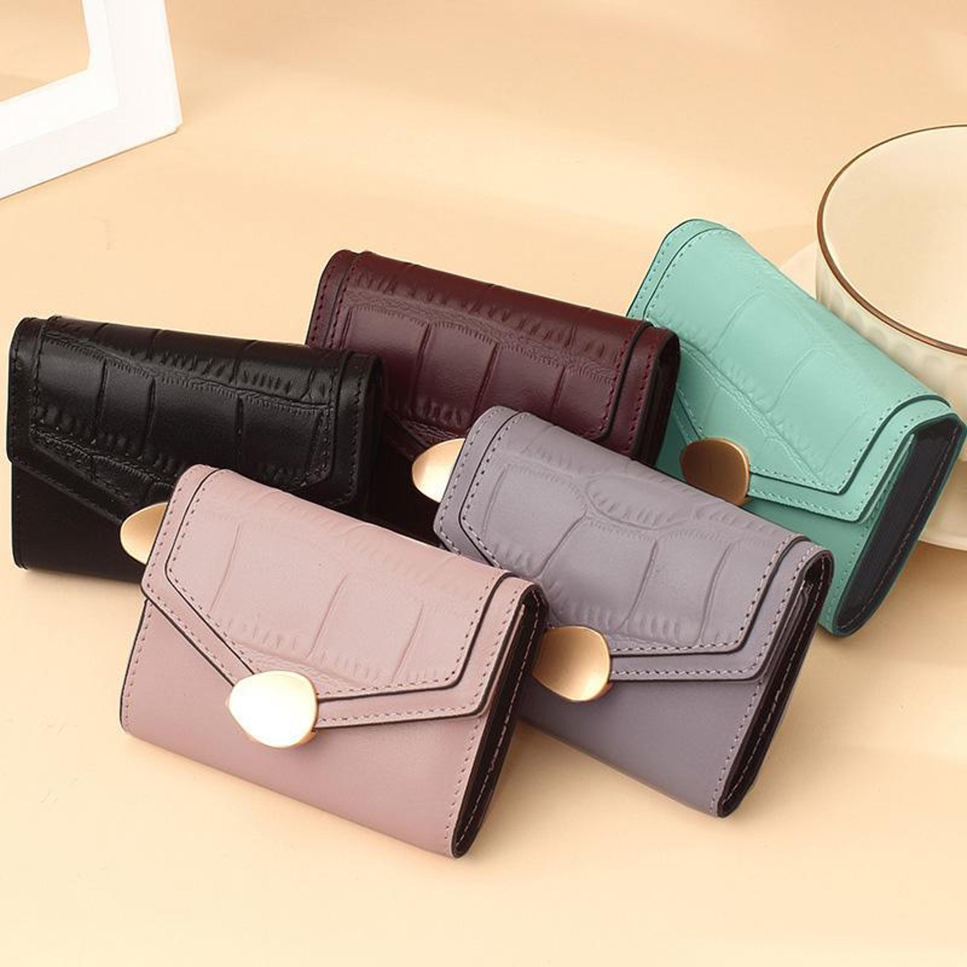 stone pattern rfid card holder wallet for women compact leather card organizer