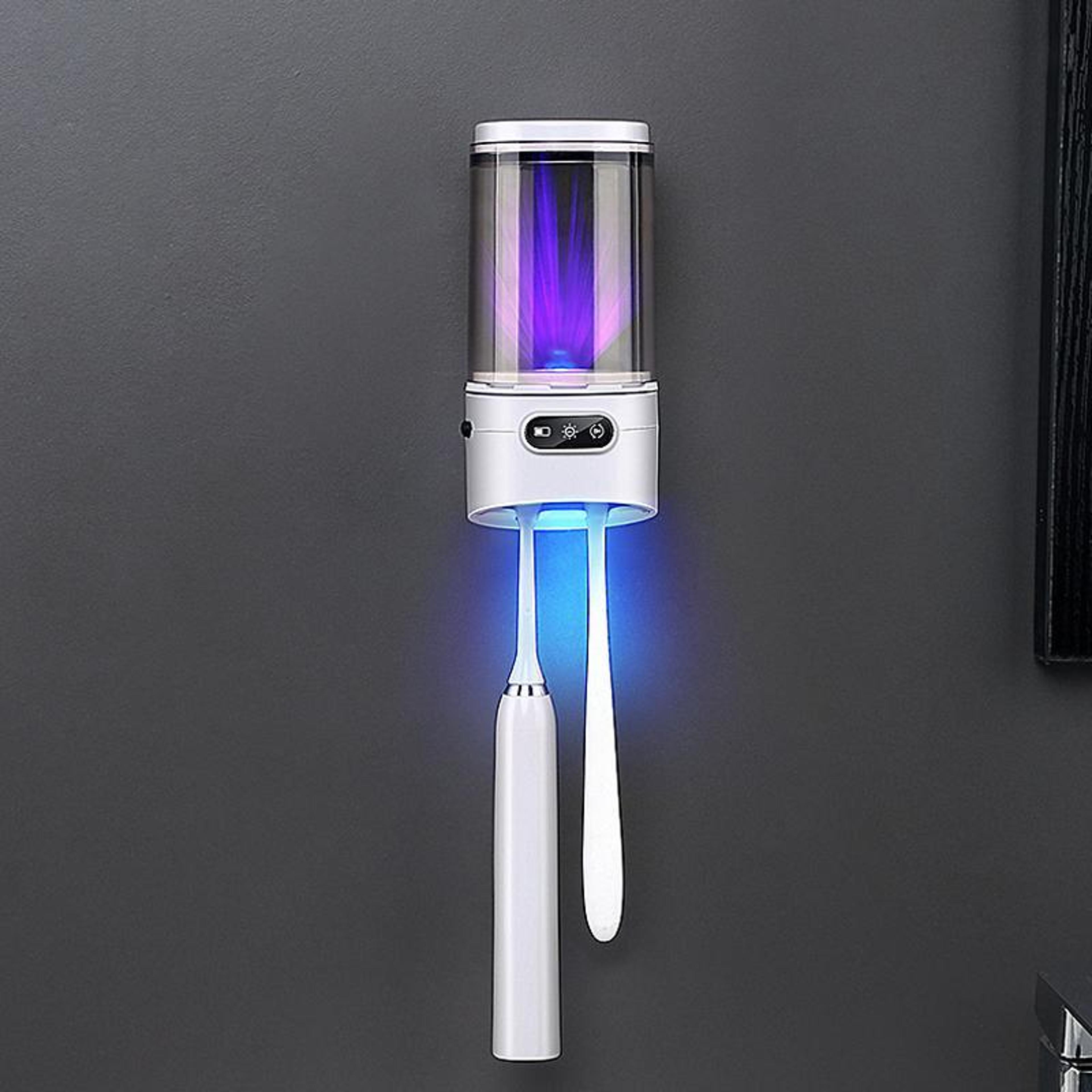 uv toothbrush sanitizer & cup holder wall mount rechargeable sterilizer