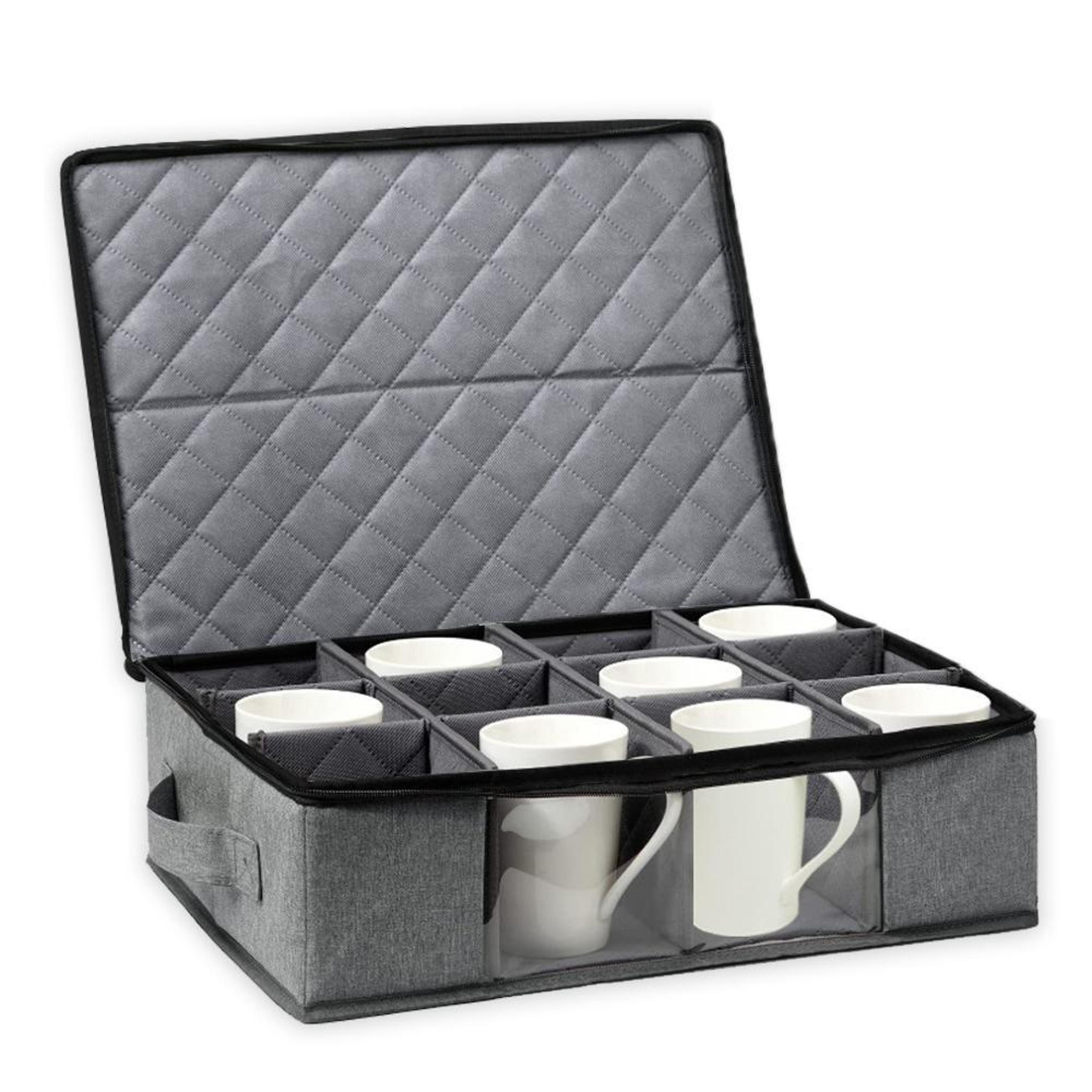 12 compartment coffee mug storage box with clear window lid and protective dividers