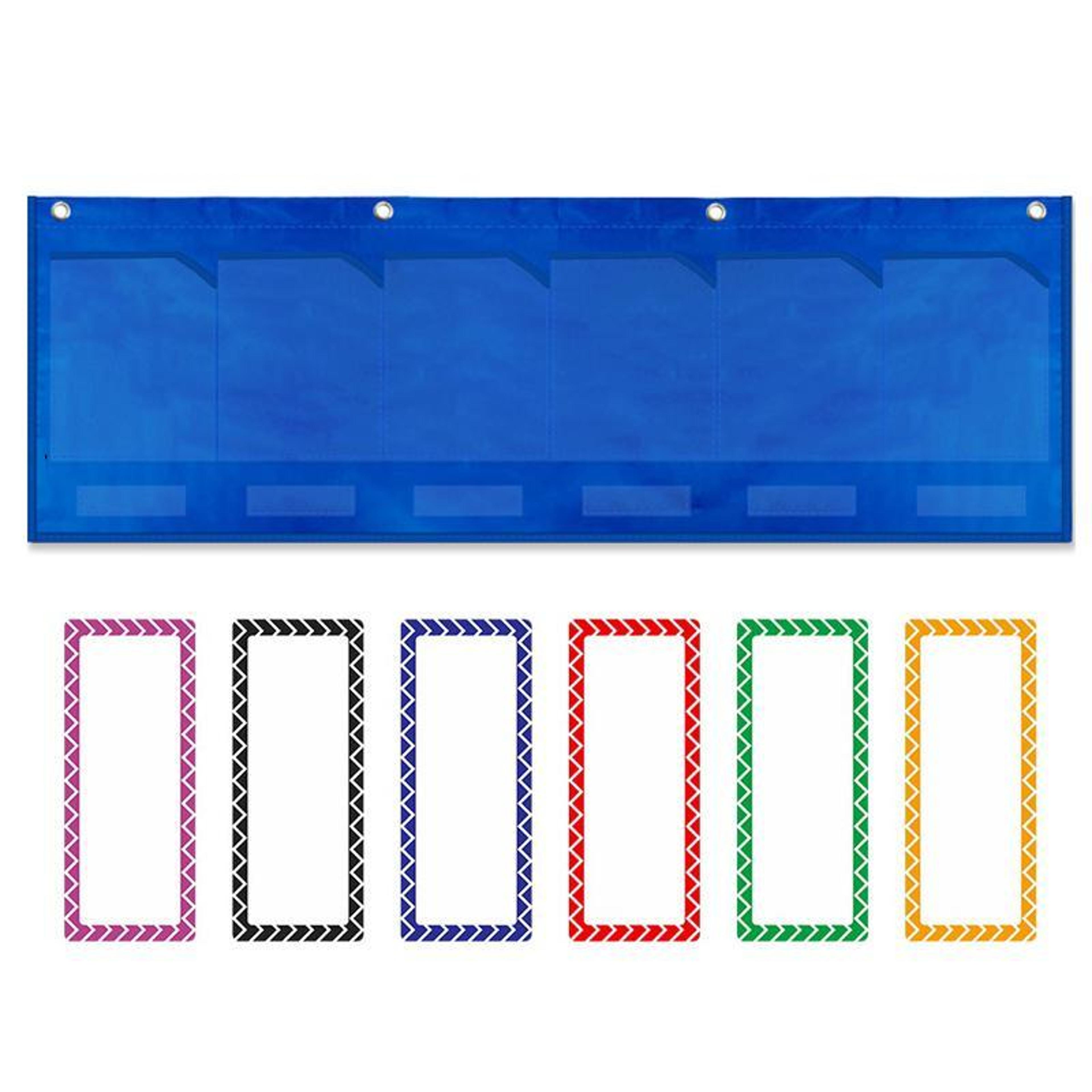classroom wall pocket organizer with labels and 6 clear storage pockets