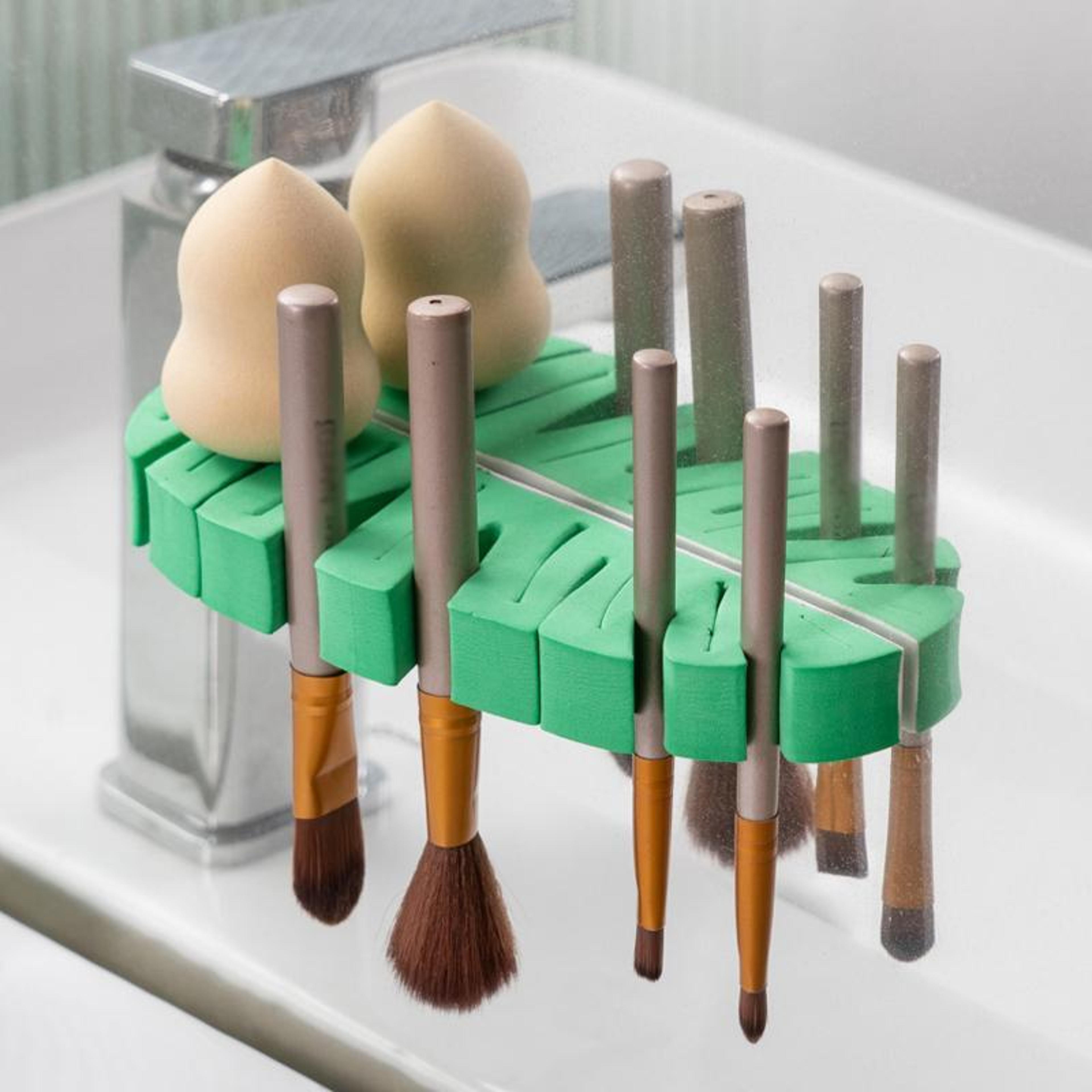 wall mounted makeup brush drying rack and toothbrush organizer