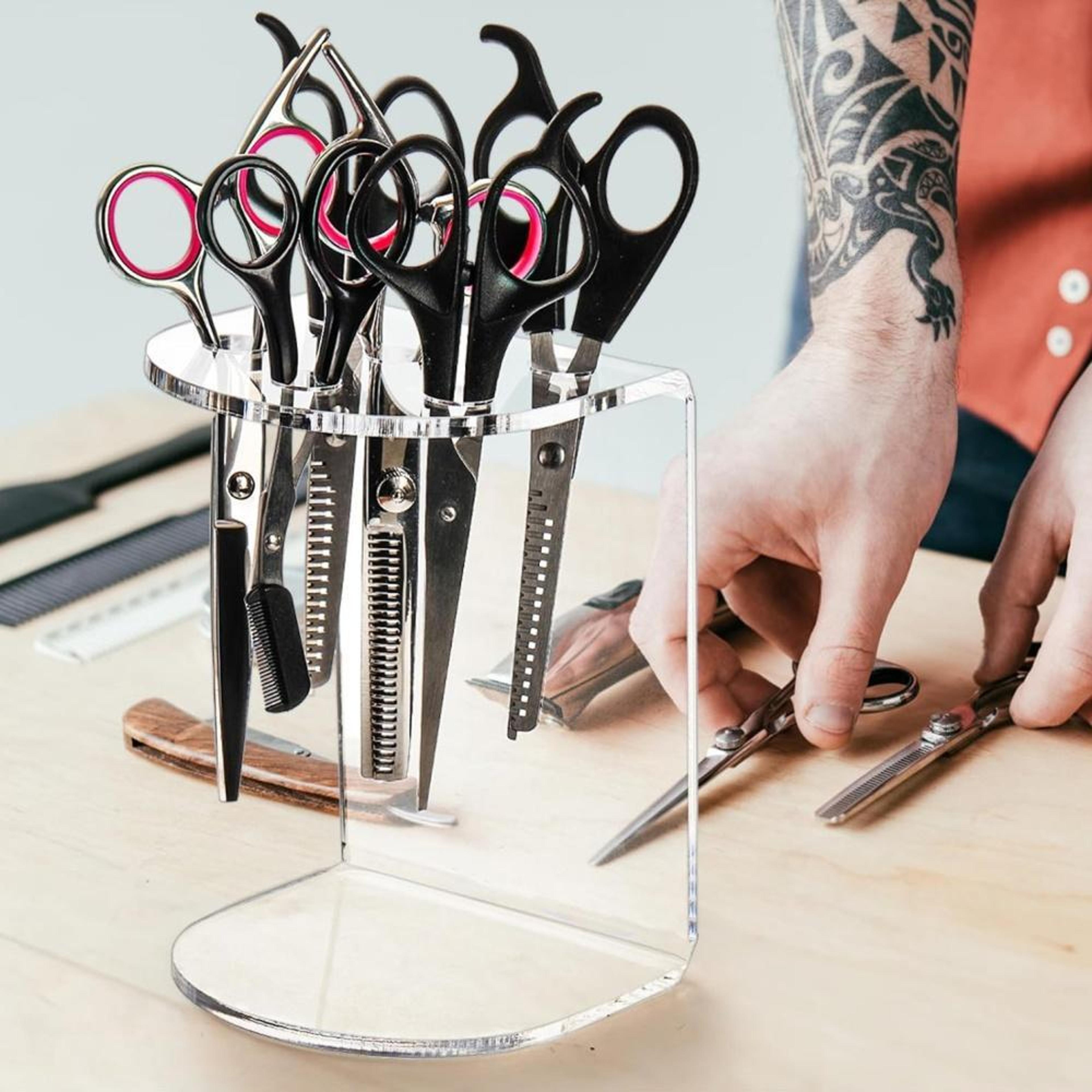 6-slot acrylic scissor holder stand for barbers & salon professionals