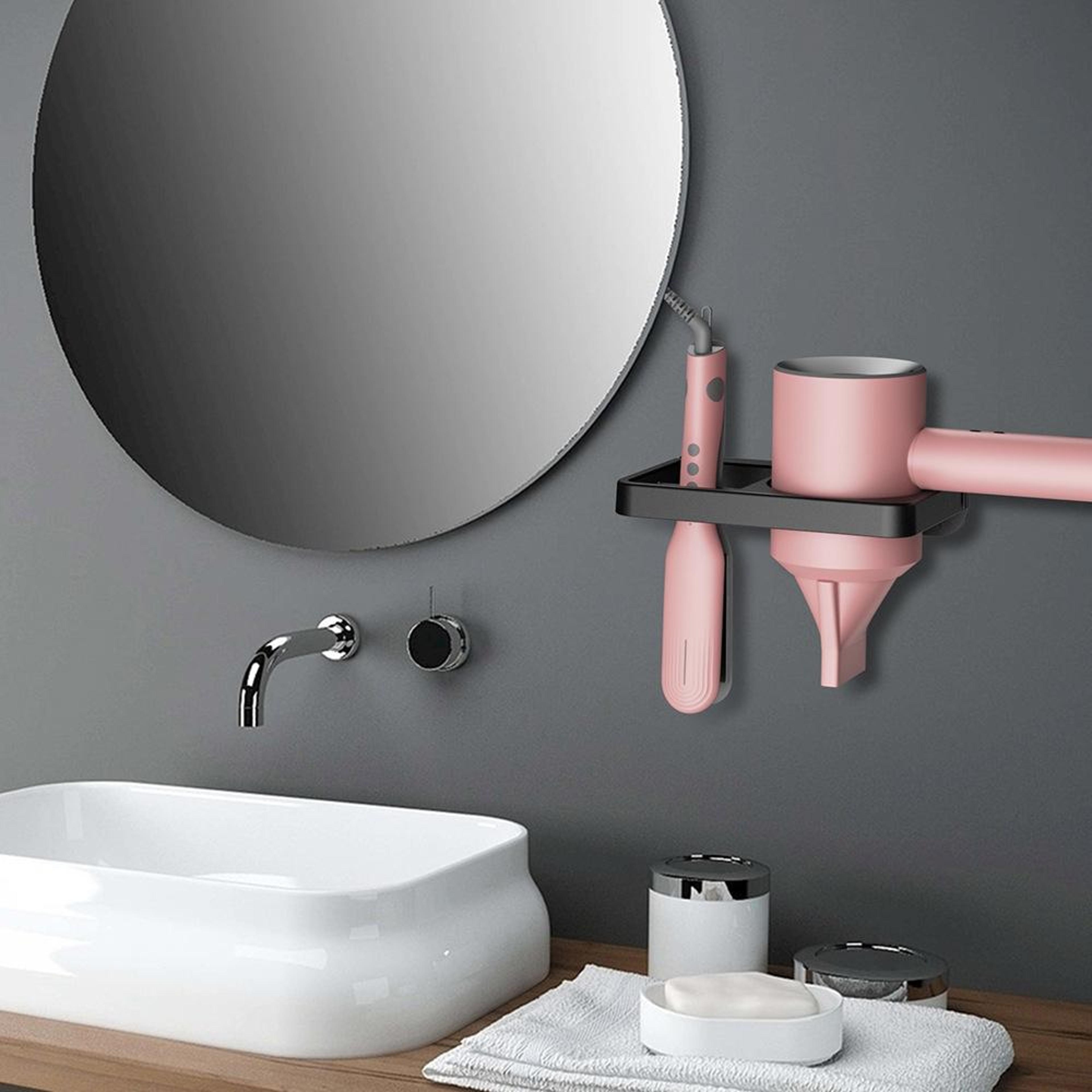hair dryer holder & bathroom shelf organizer wall mount