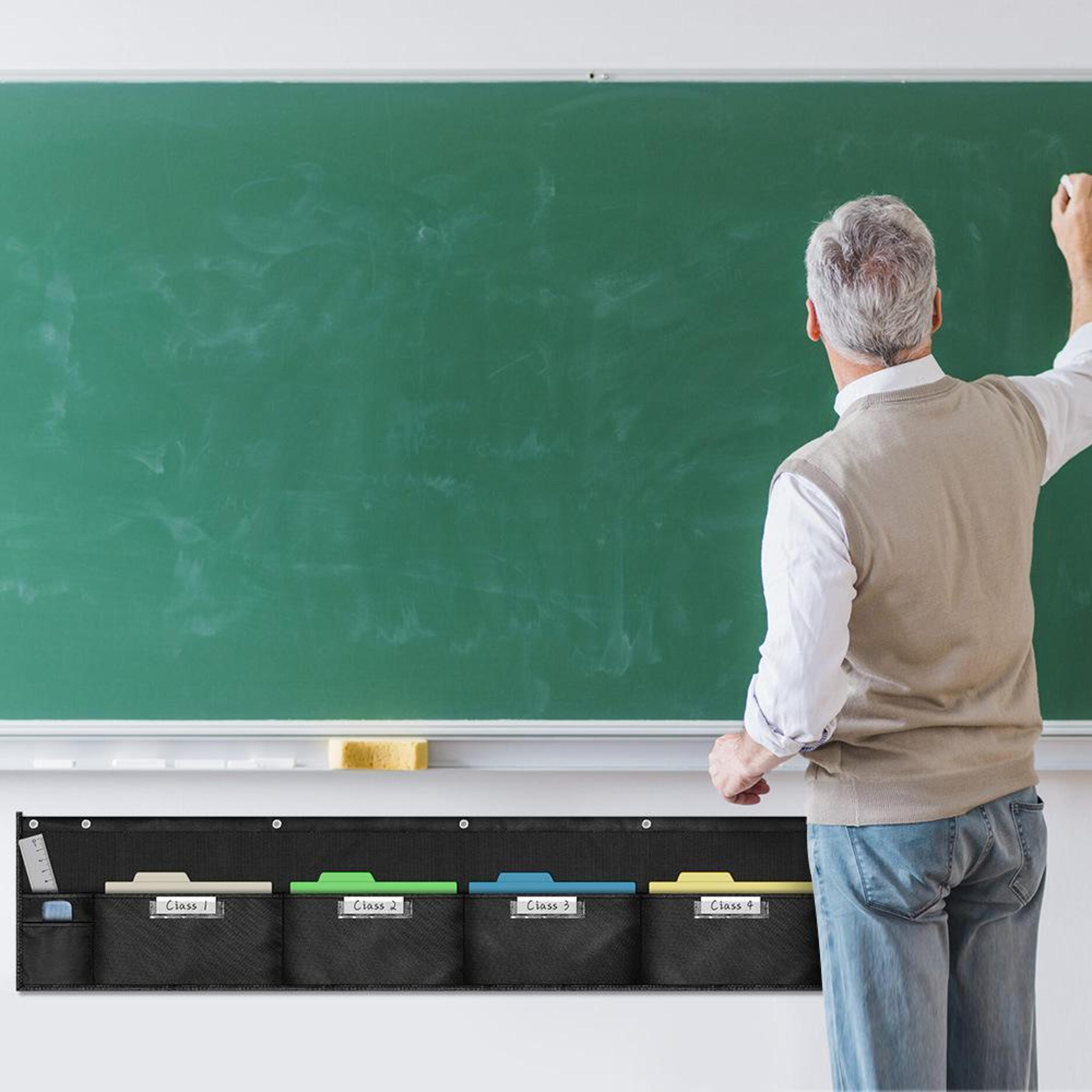 classroom wall hanging file organizer with 4 pockets and stationery storage