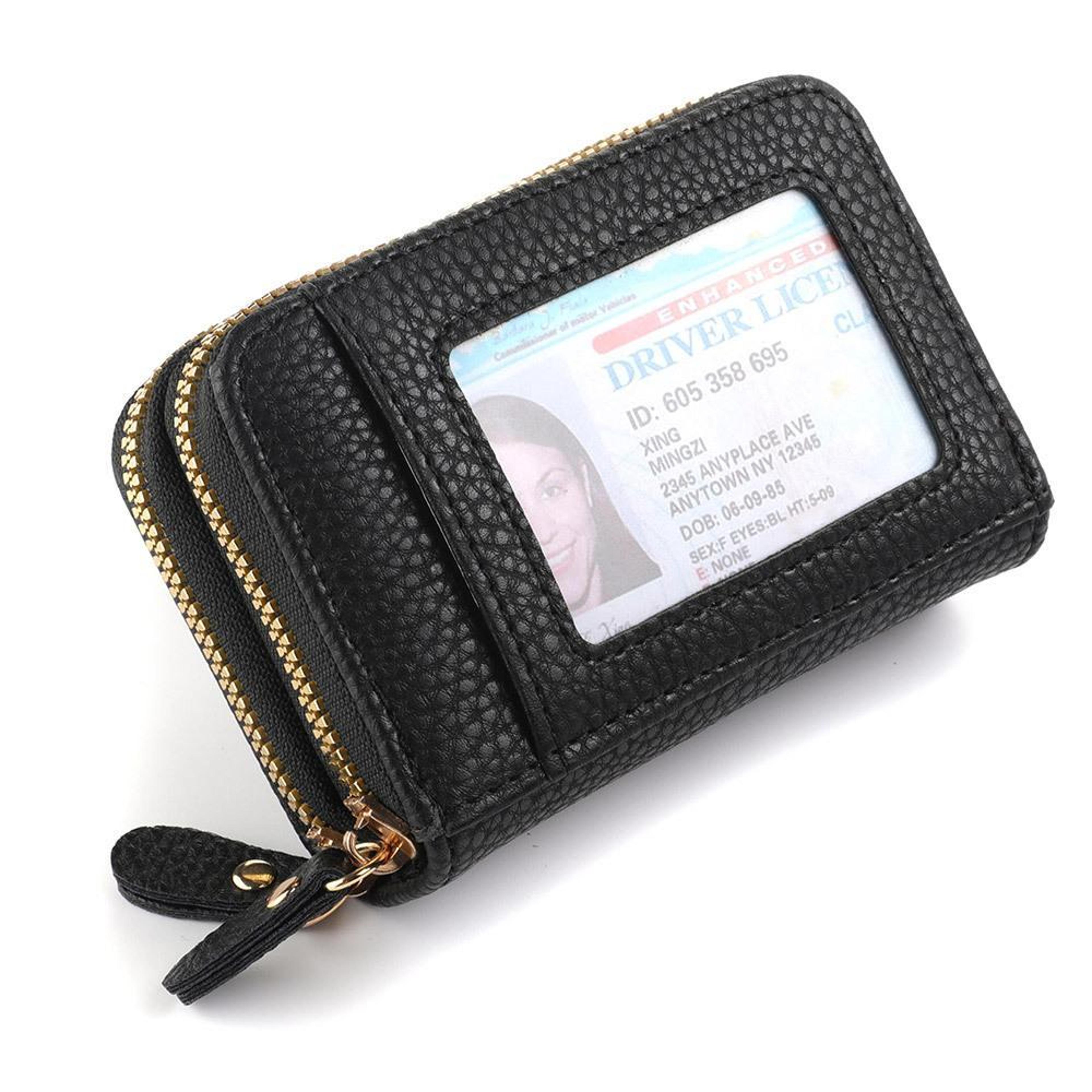 elegant accordion card wallet for women with double zipper coin purse & id window