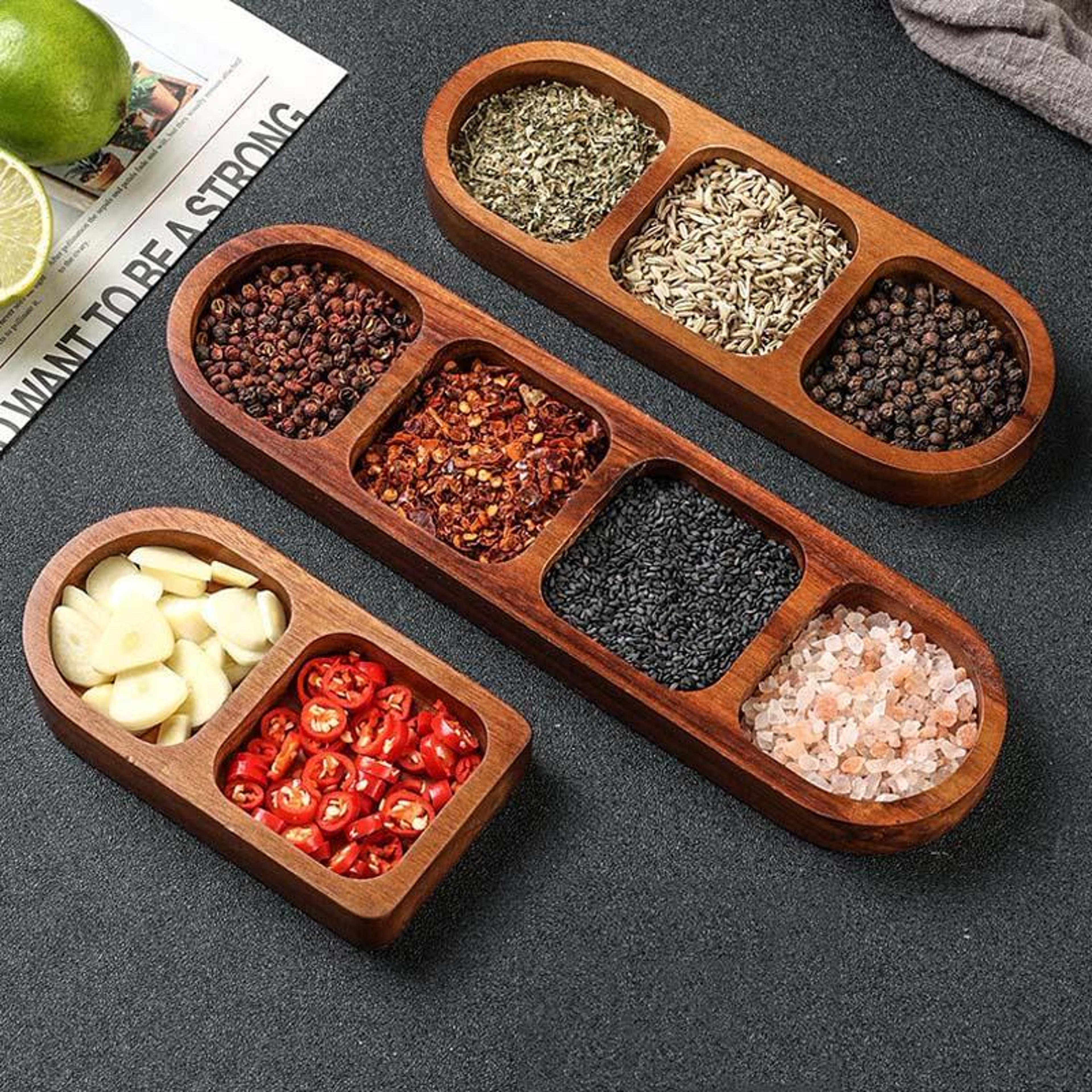 premium solid wood dipping dish & wooden sauce plate for bbq & hot pot