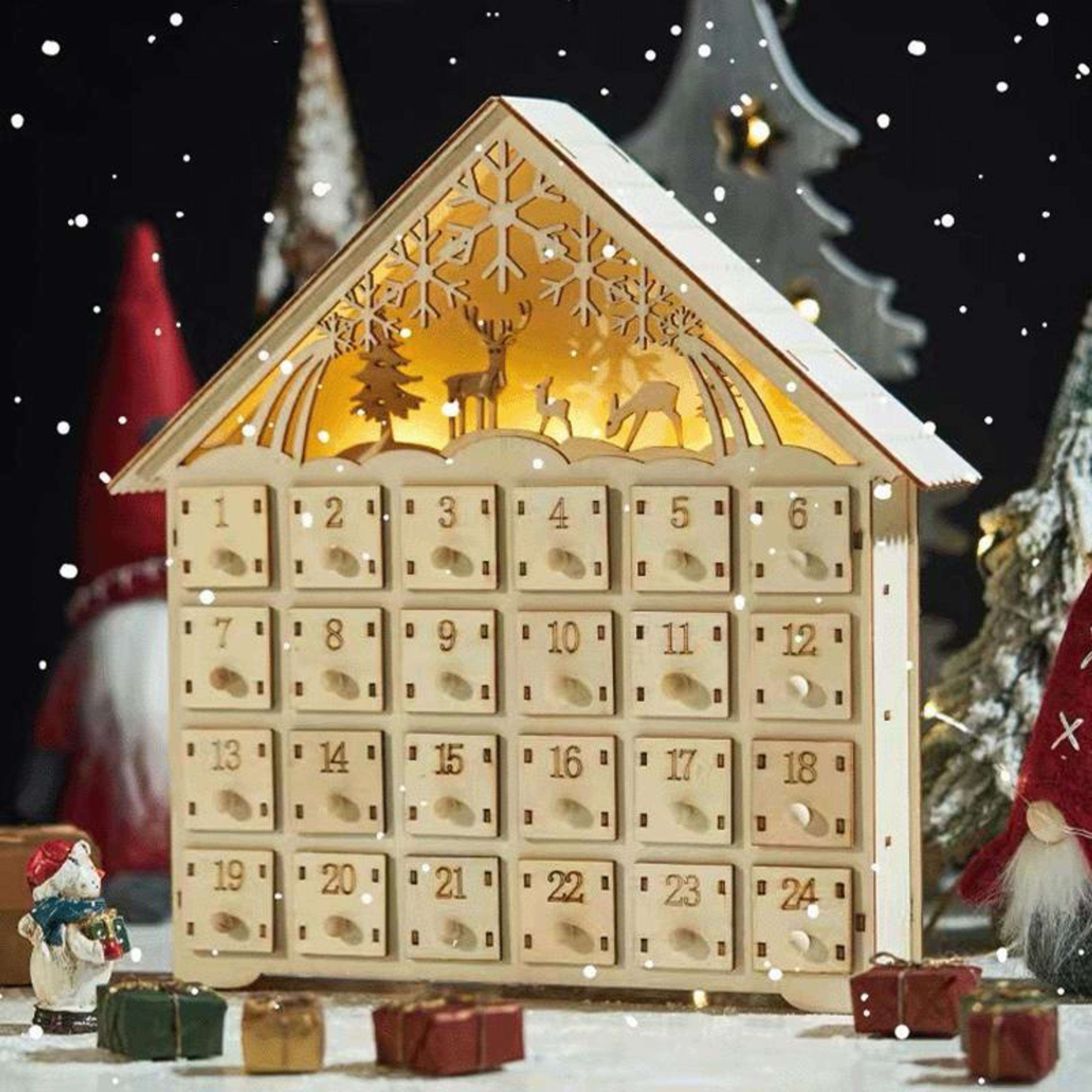 wooden led advent calendar with 24 drawers christmas countdown decoration