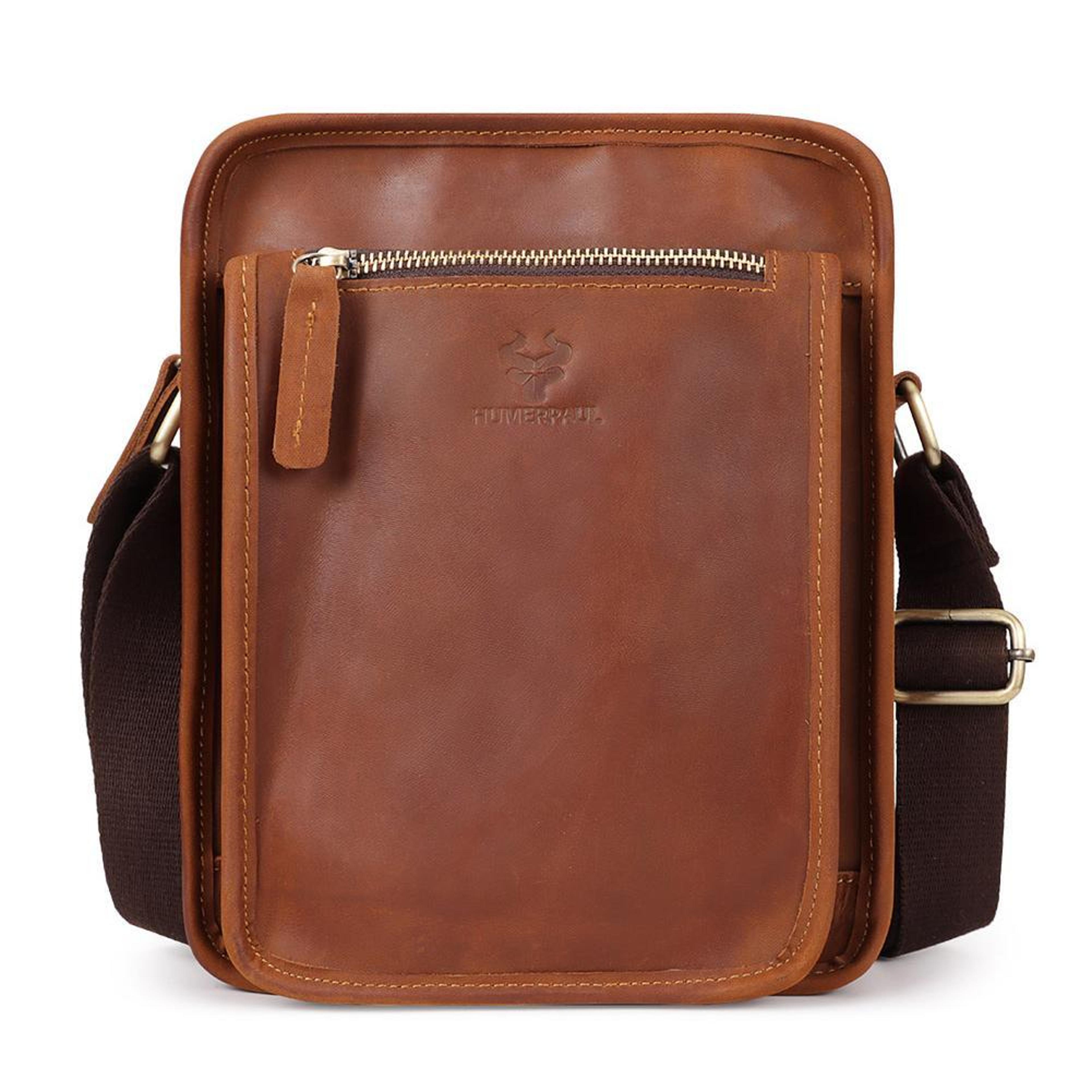 leather crossbody messenger bag for men with multi pocket storage