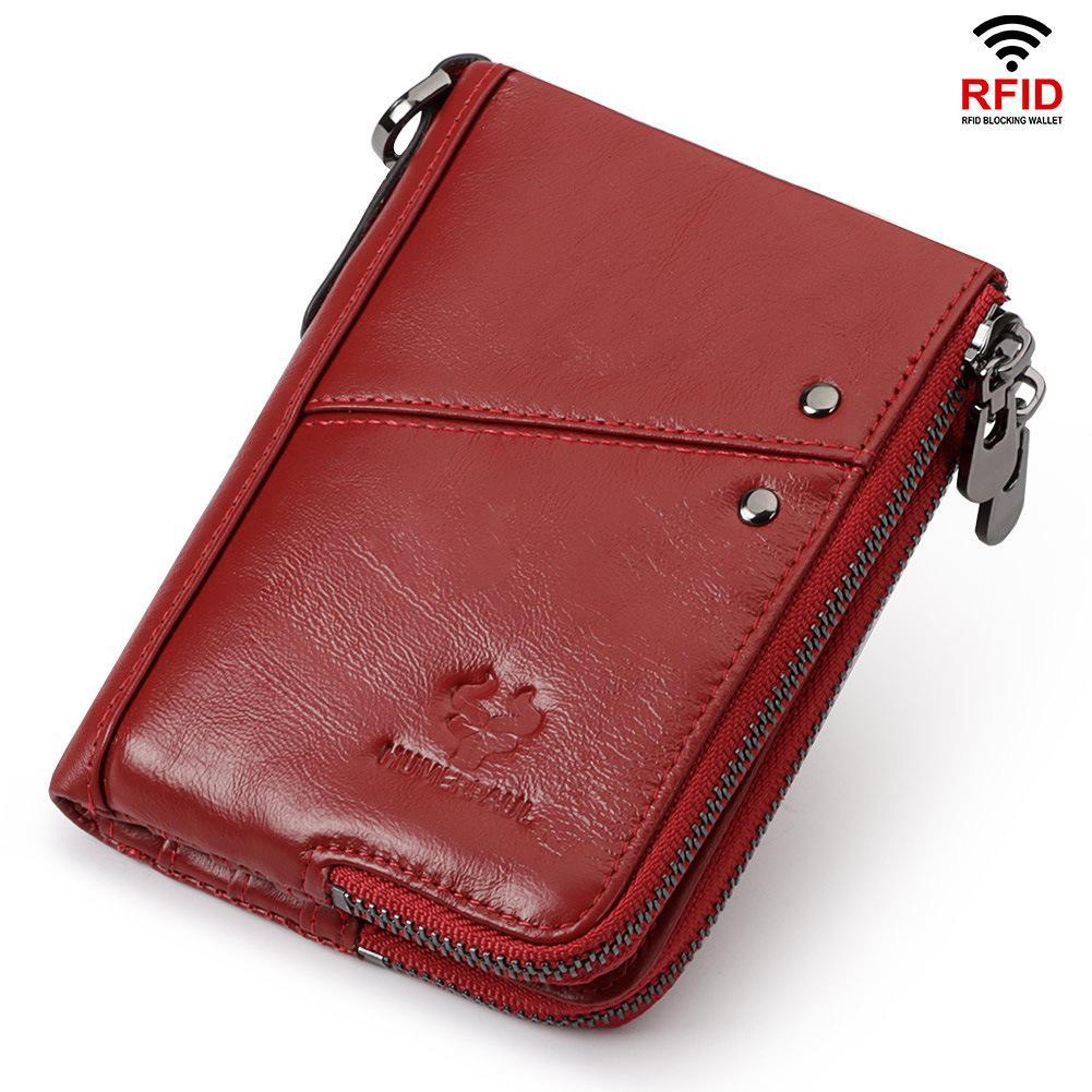 rfid blocking leather double zipper wallet for men with large capacity card organizer