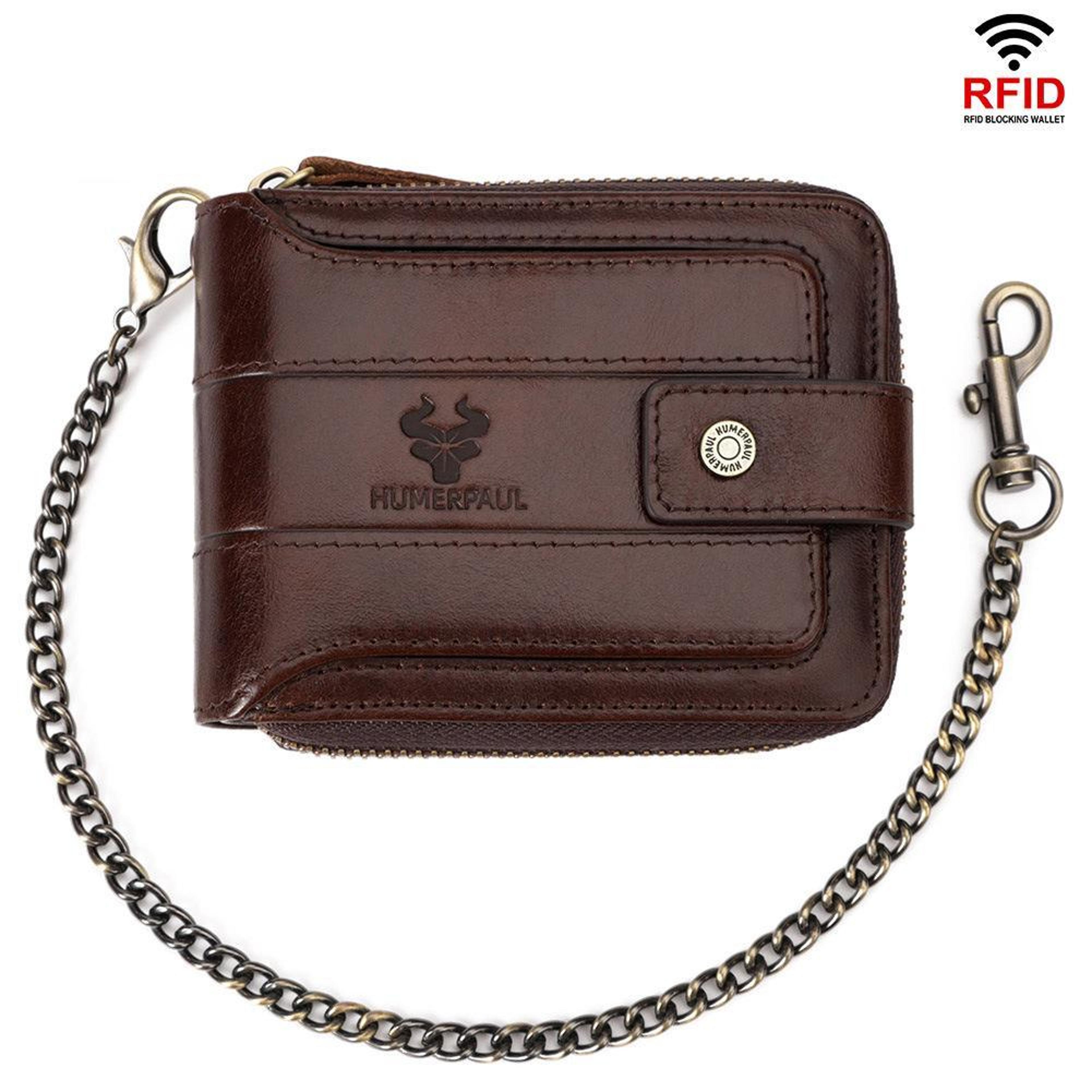 rfid blocking leather bifold wallet for men with zipper coin pocket and multi card slots