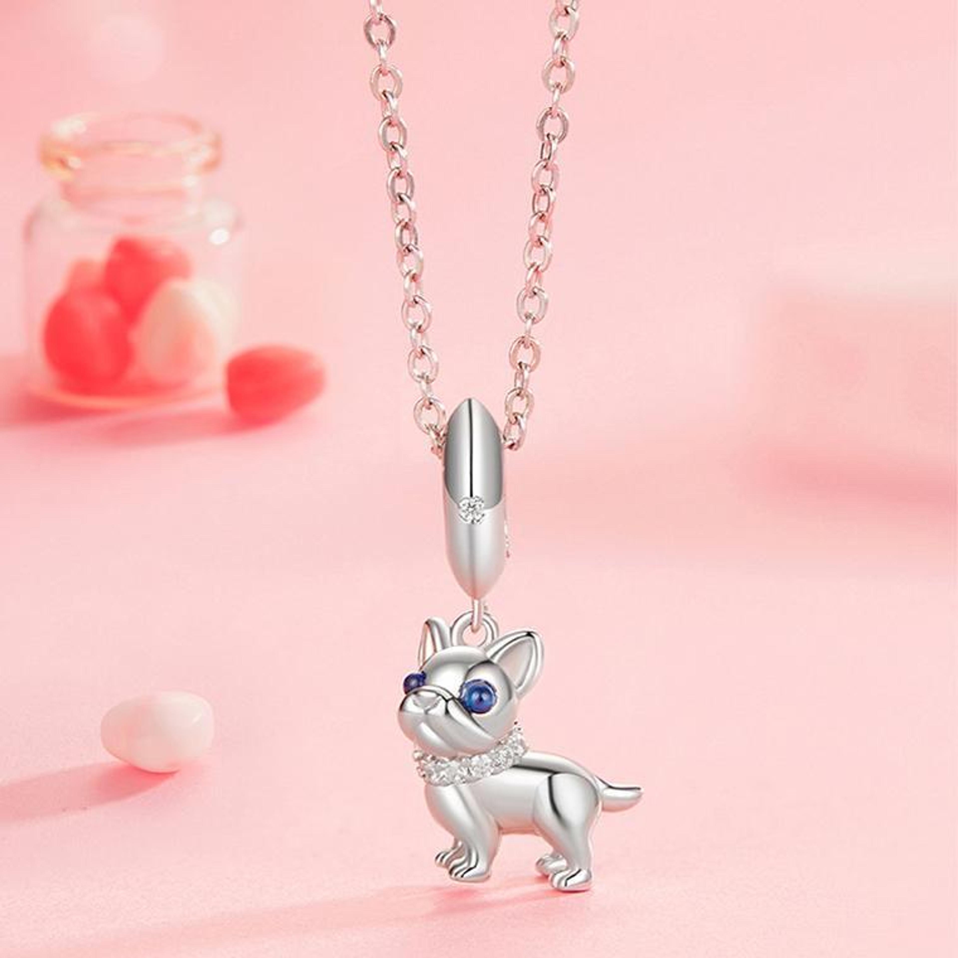 french bulldog sterling silver charm bead bracelet pendant with zircon accents