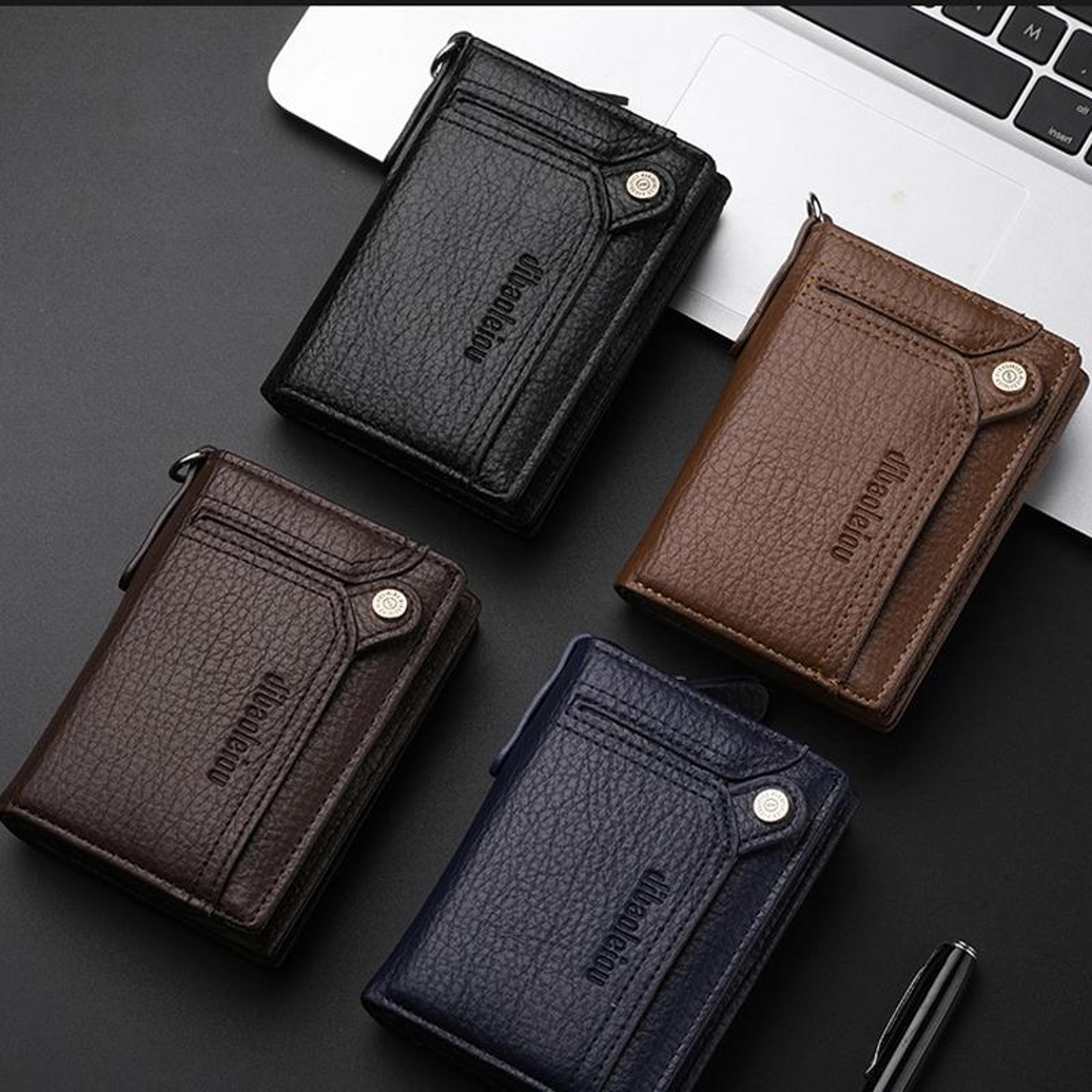 vintage anti-theft chain wallet for men, retro pu leather bifold wallet with card slots & coin pocket