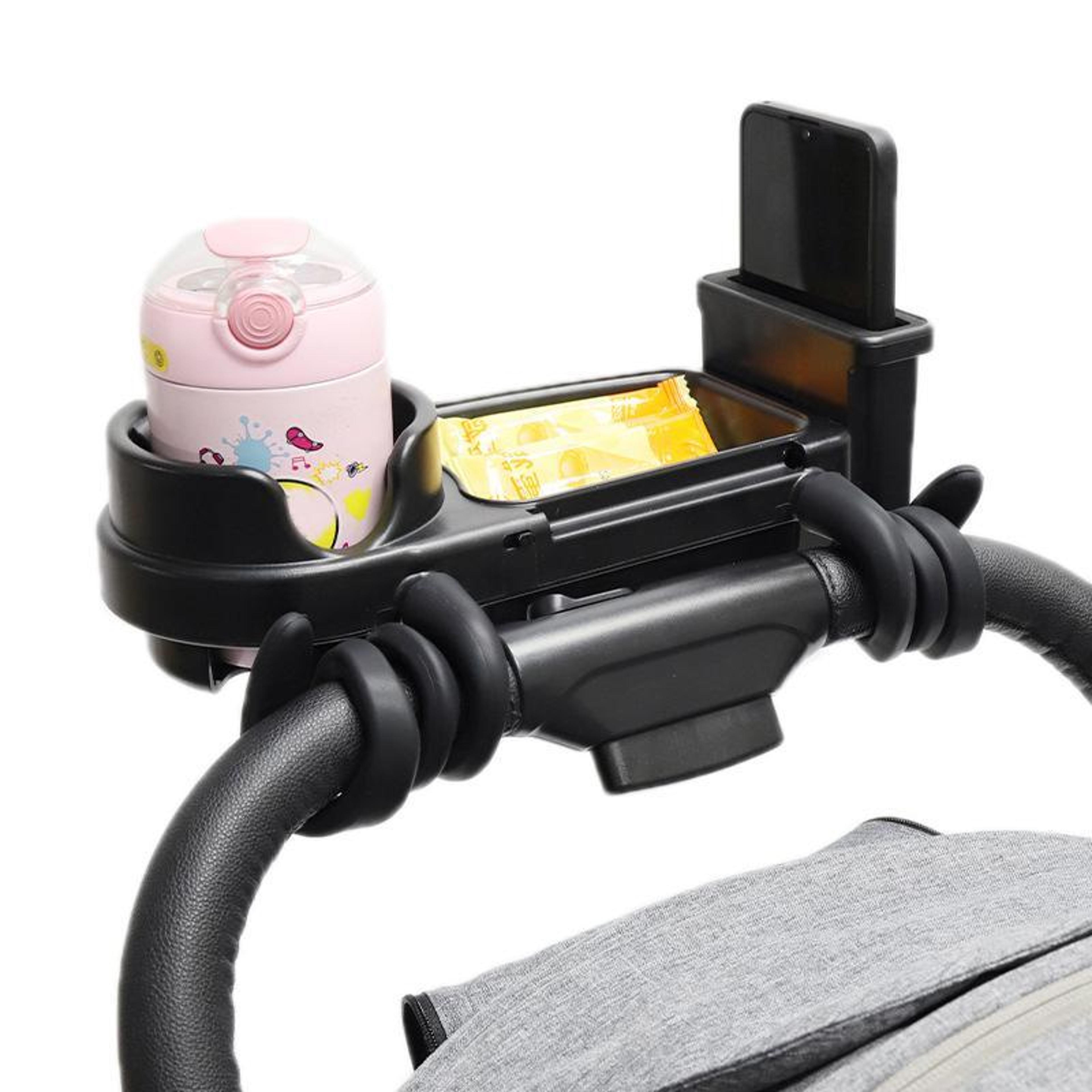 3-in-1 universal stroller snack tray with cup holder & covered snack box
