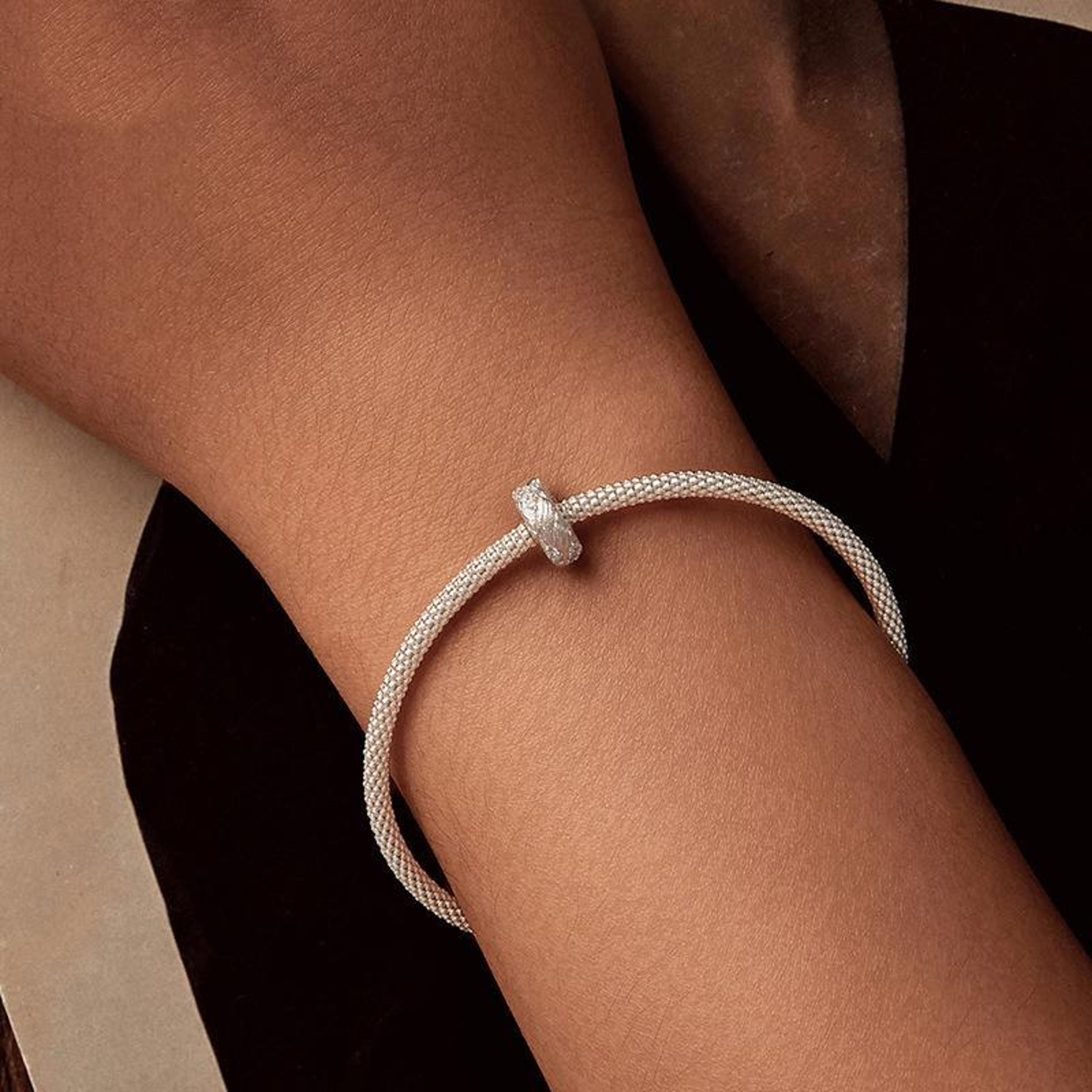 platinum plated sterling silver charm bead with sparkling zircon for diy bracelets