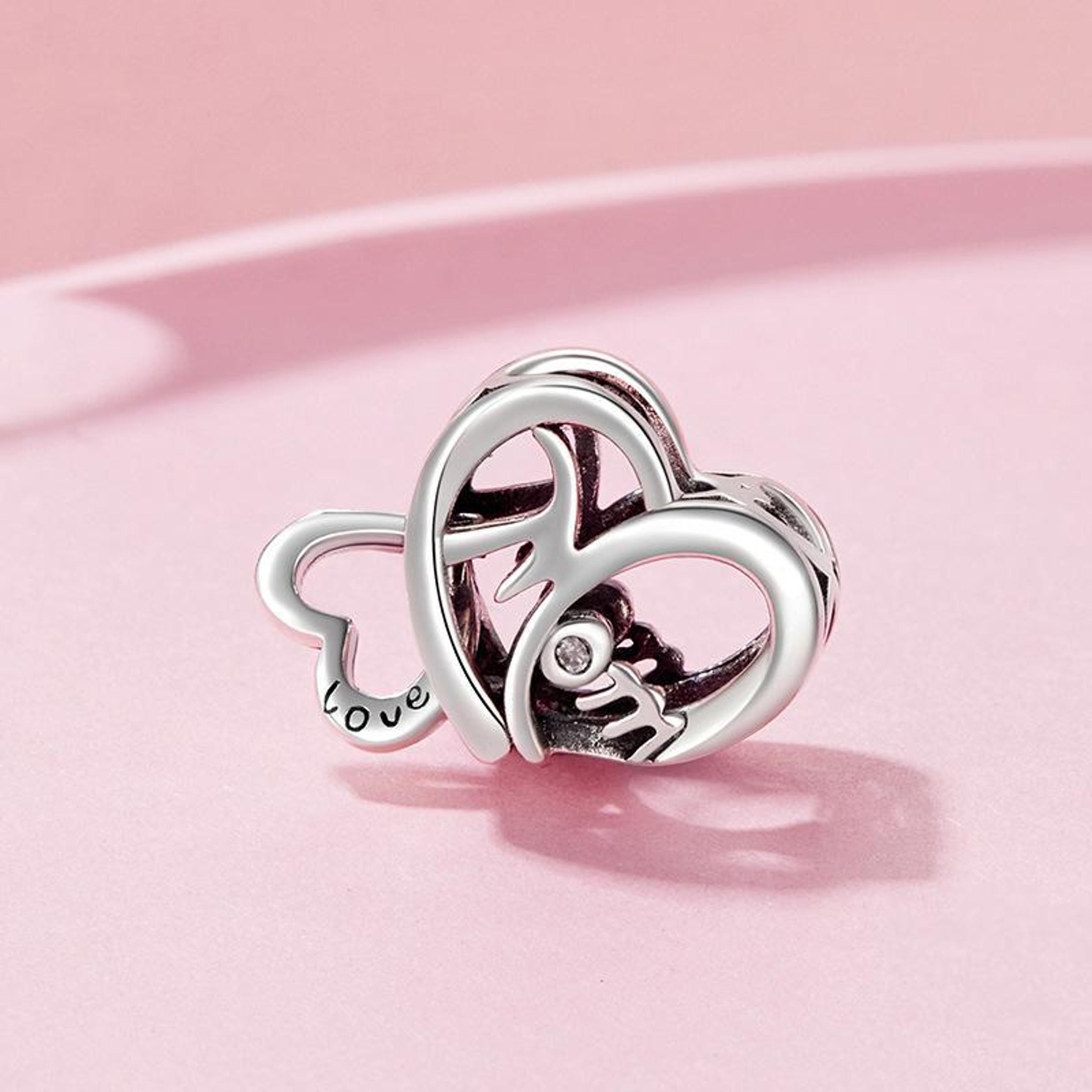sterling silver heart charm bead for bracelets, sparkling mother's day gift