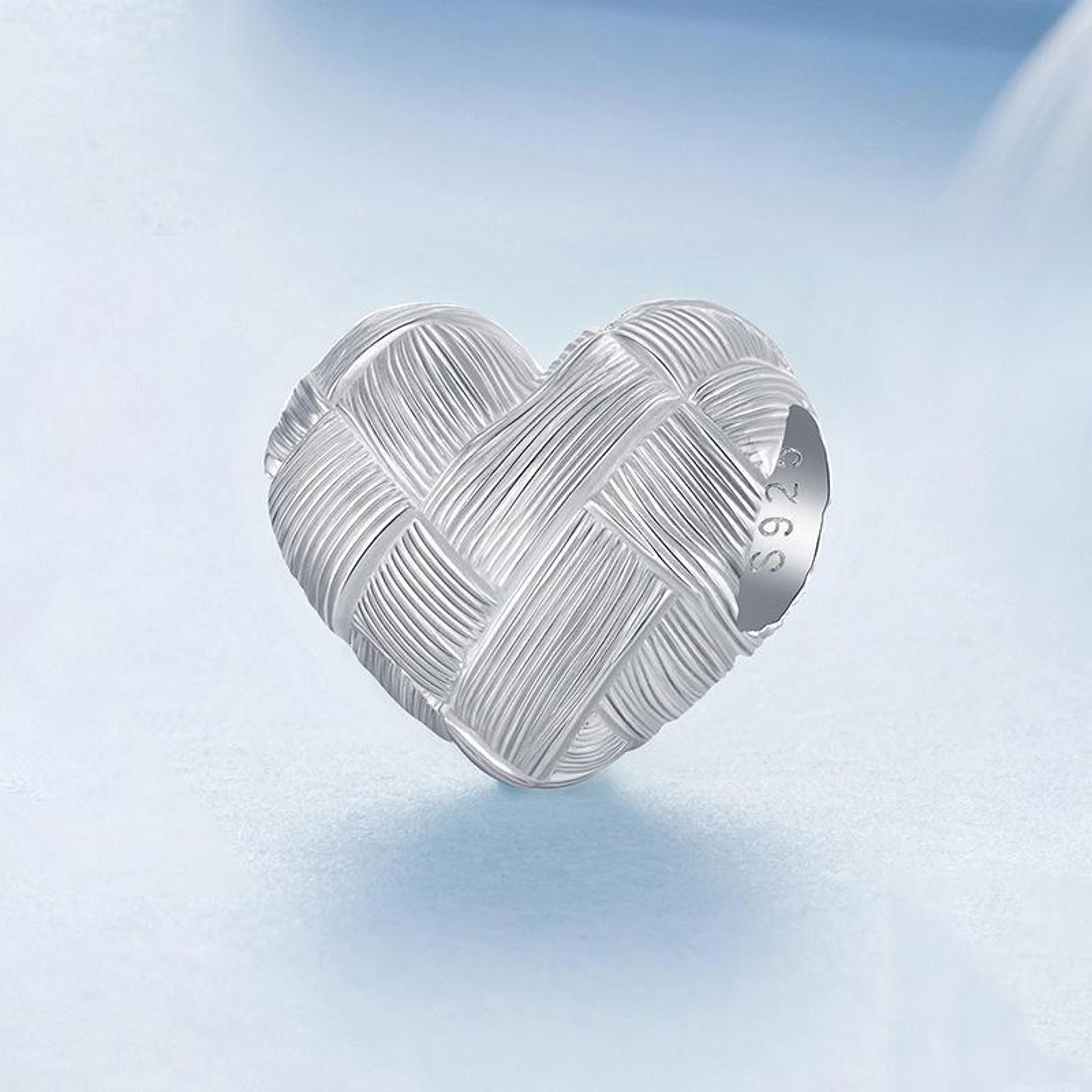 sterling silver heart charm bead for diy bracelets and pandora-style jewelry