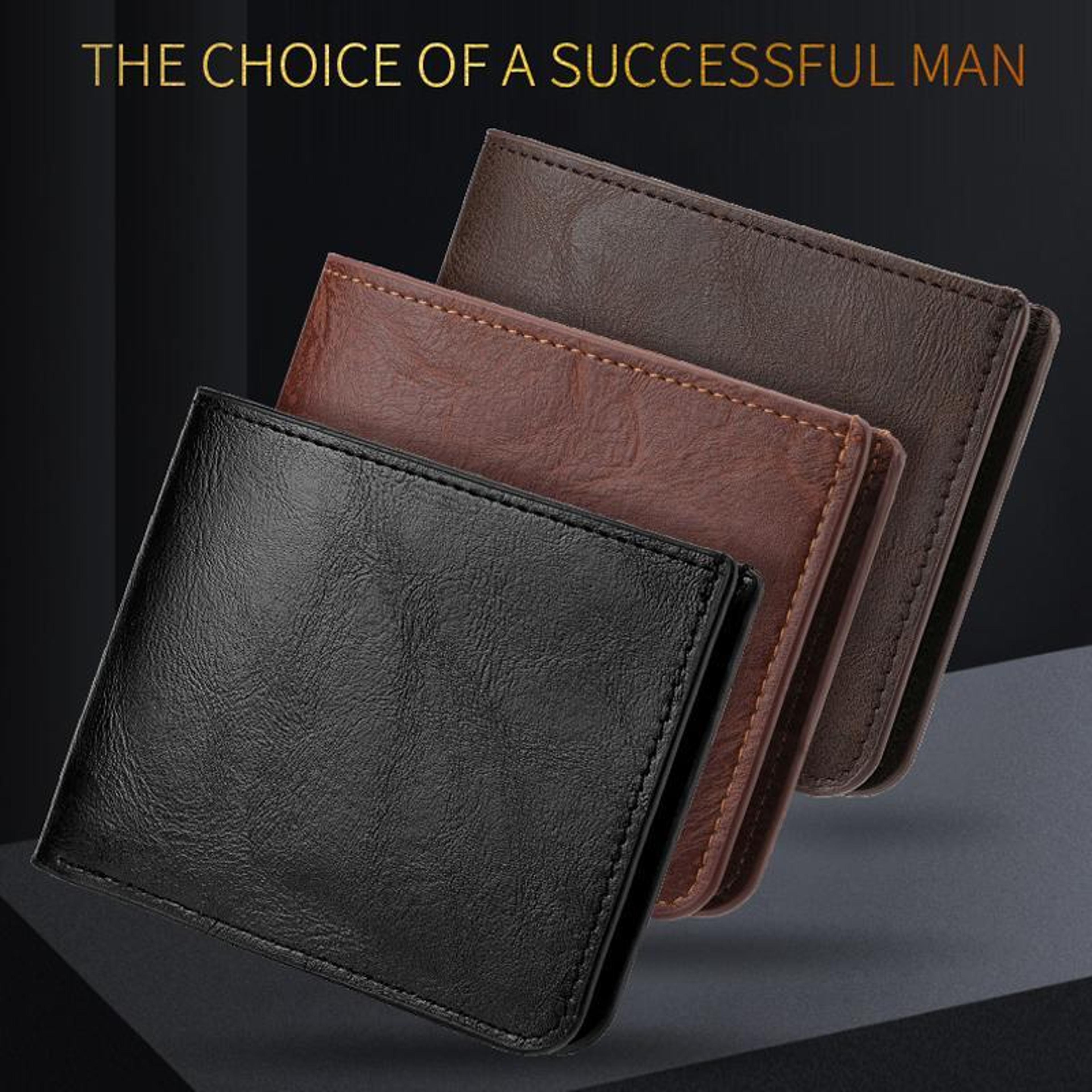 vintage pu leather bifold wallet for men with id window, card holder & zipper coin pocket