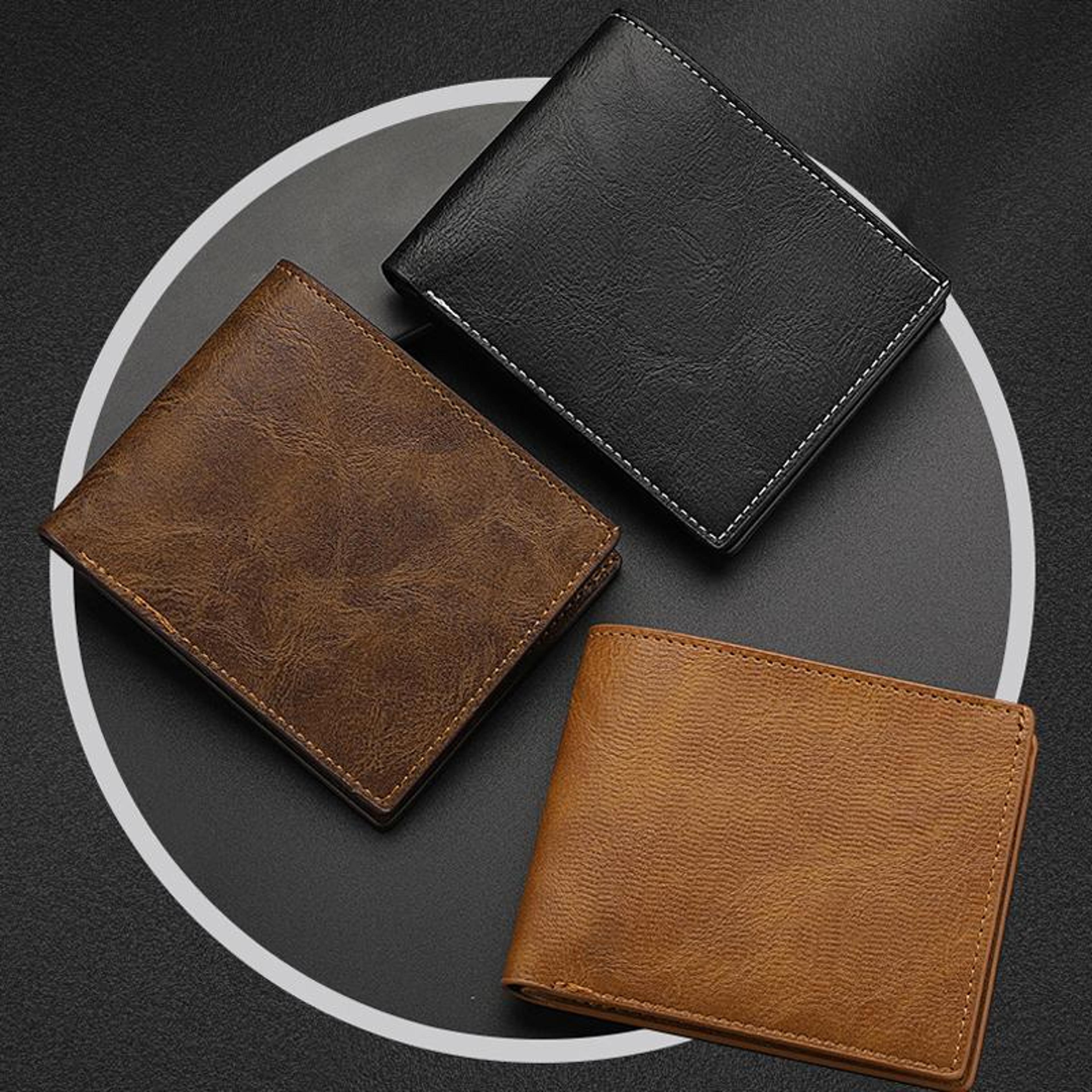 men retro pu leather wallet with zipper pocket & card holder