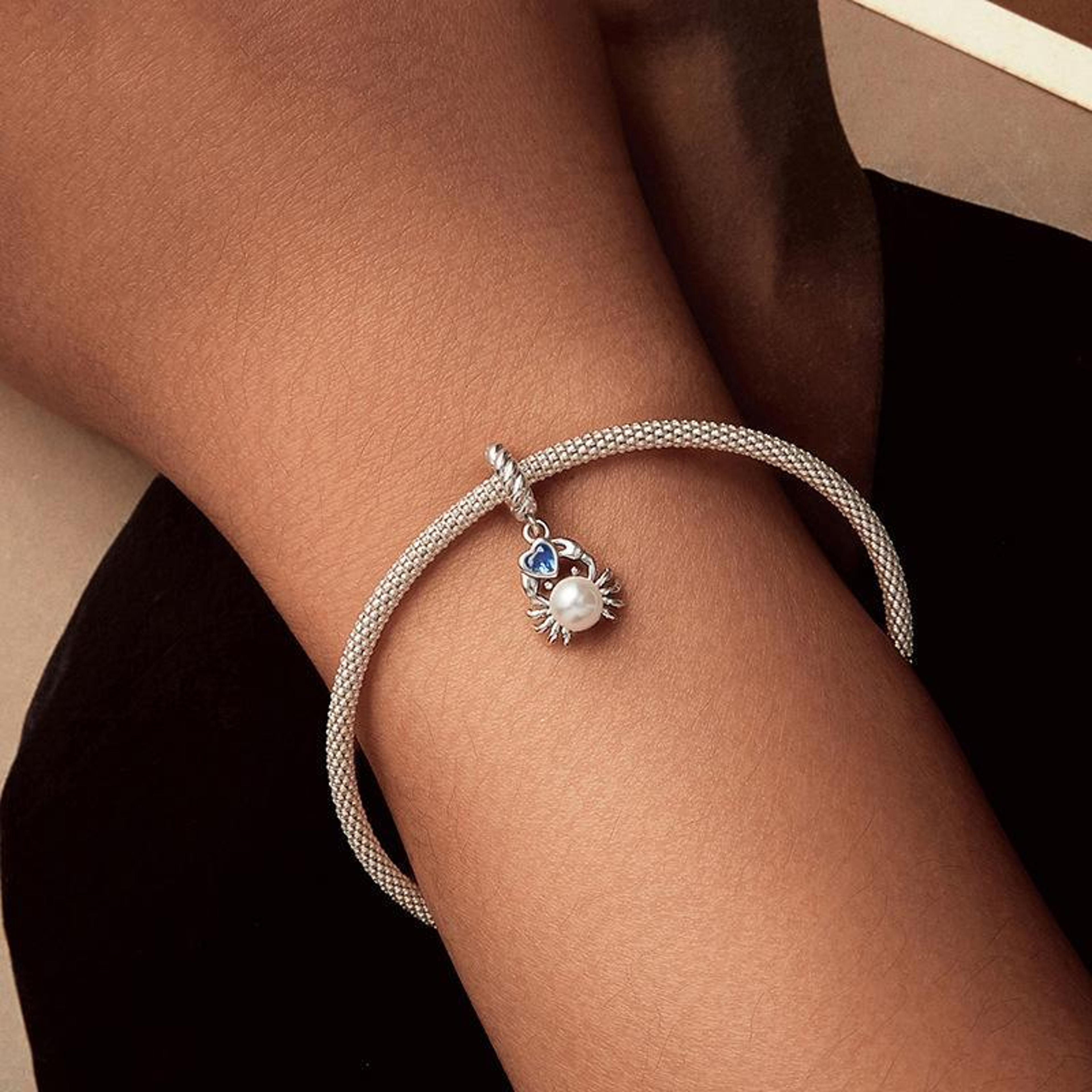 sterling silver crab pearl charm bead pendant with zircon accents