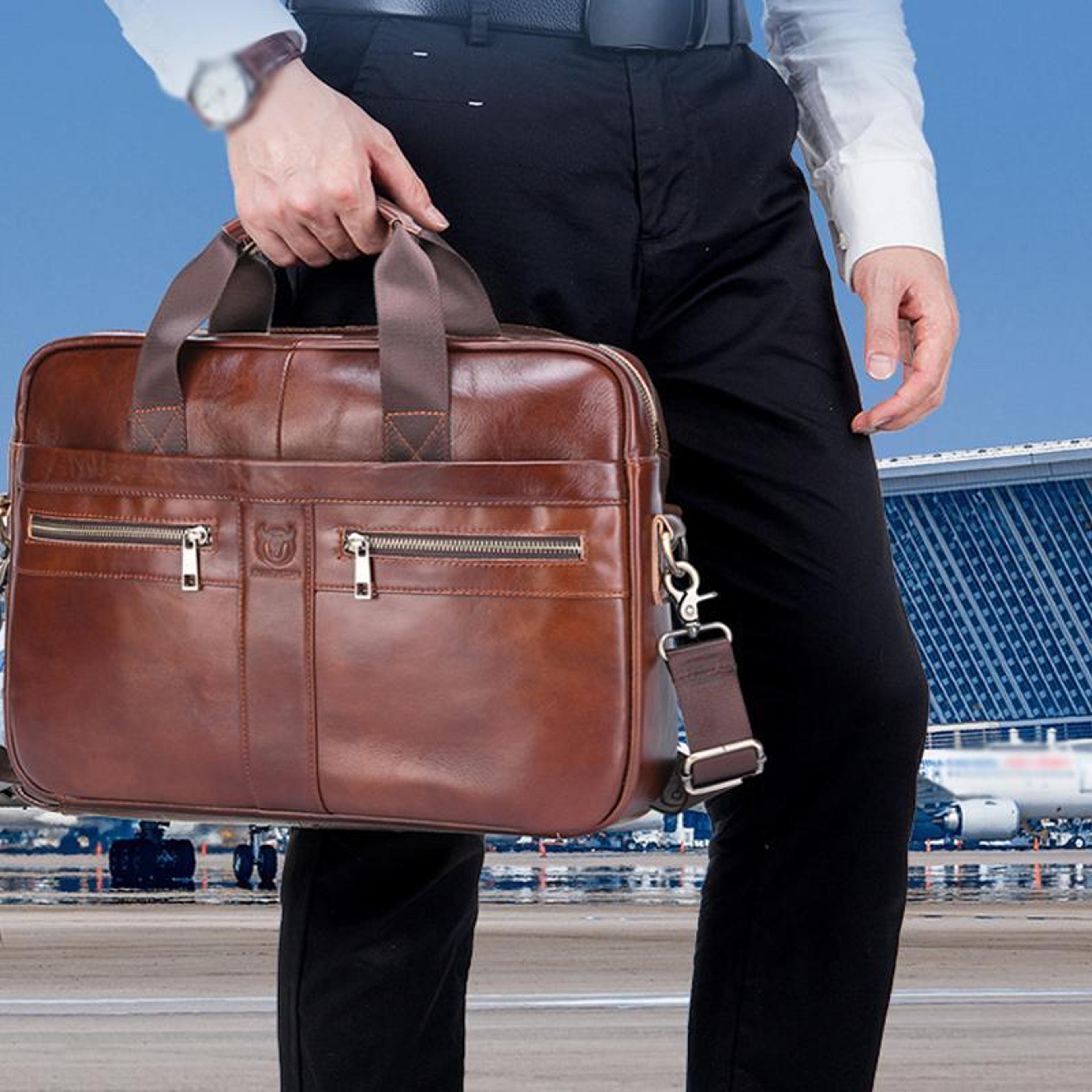 vintage full grain leather briefcase for men large capacity business laptop messenger bag