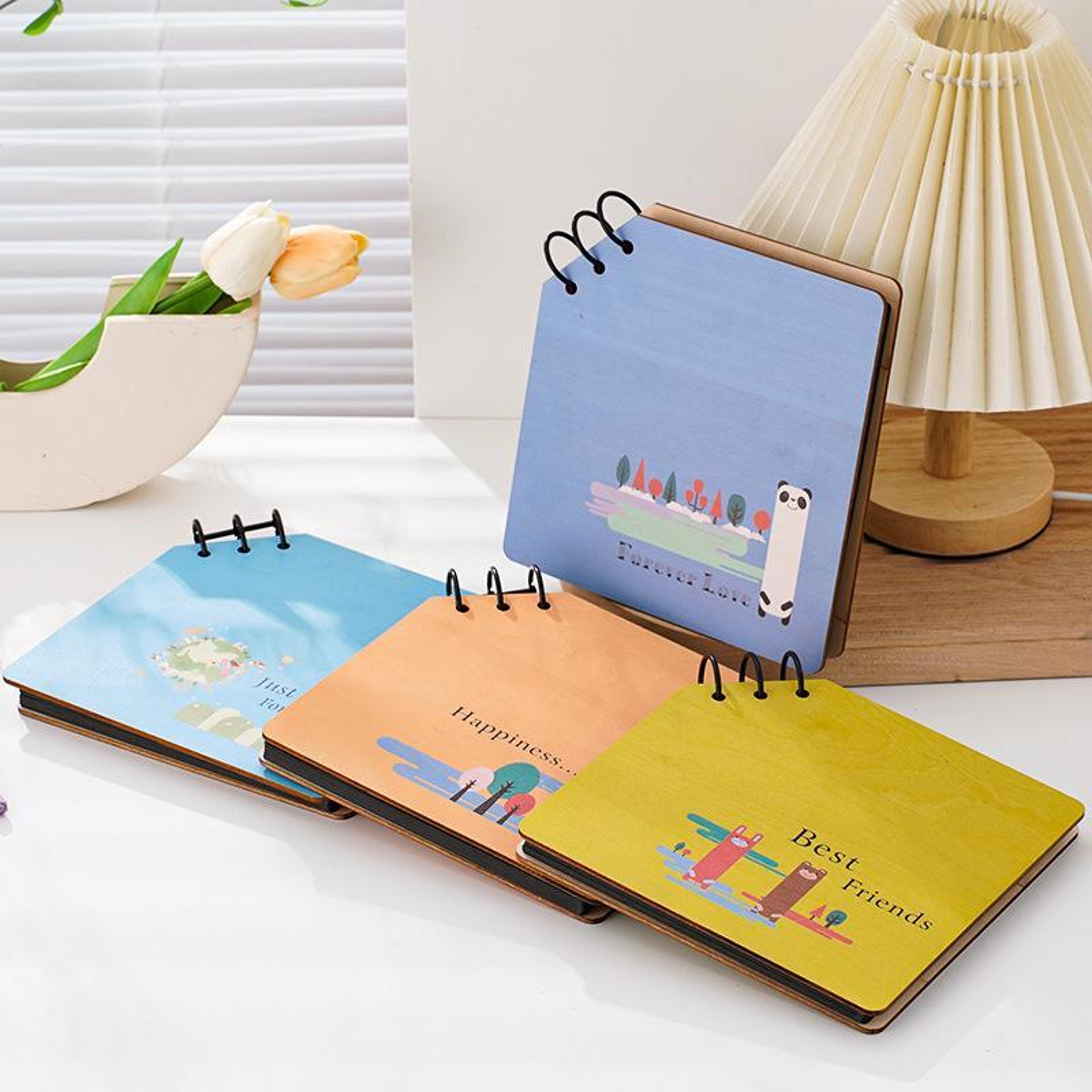 wooden baby memory photo album scrapbook, diy kids growth keepsake photo book
