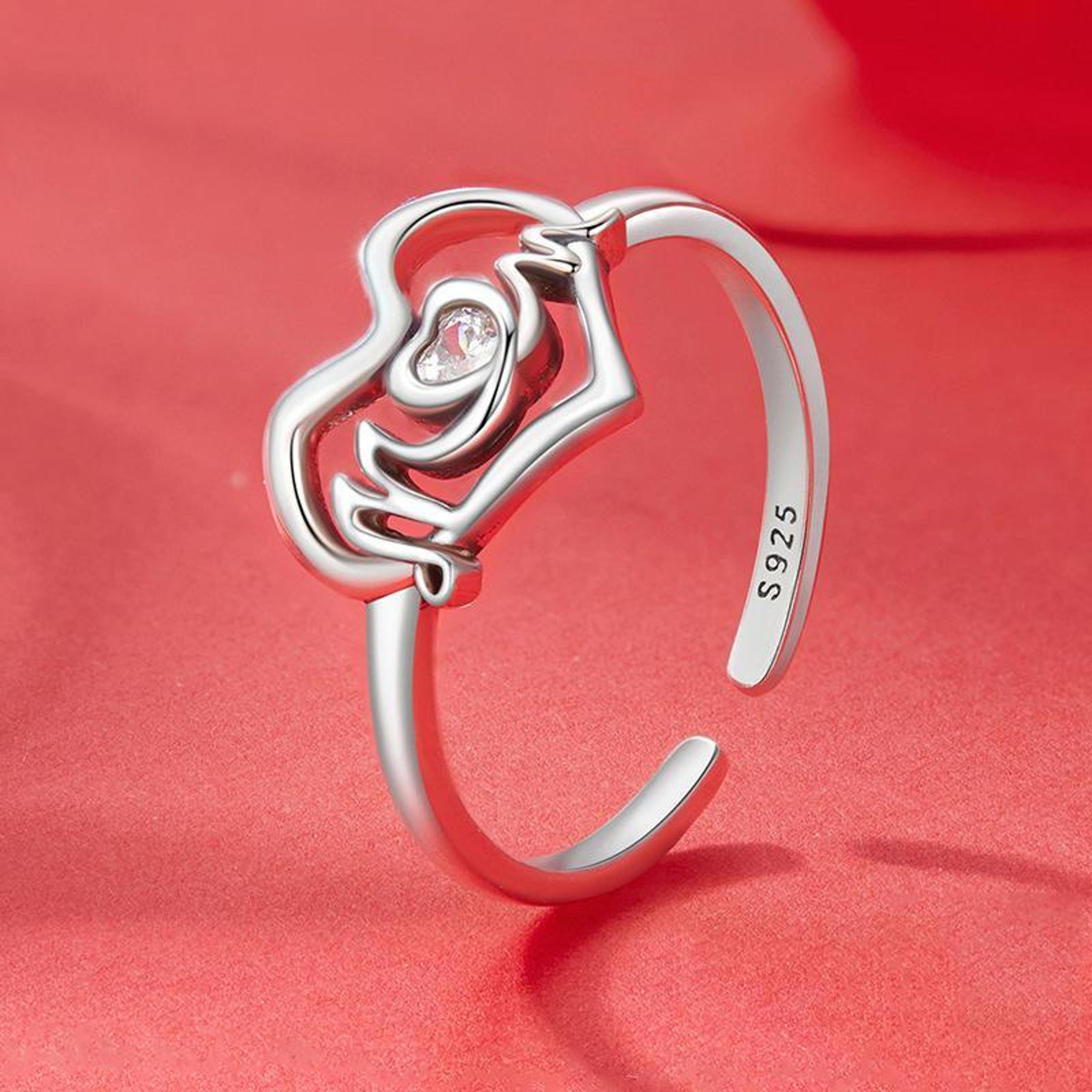 sterling silver heart ring for women adjustable zircon love band gift for mom