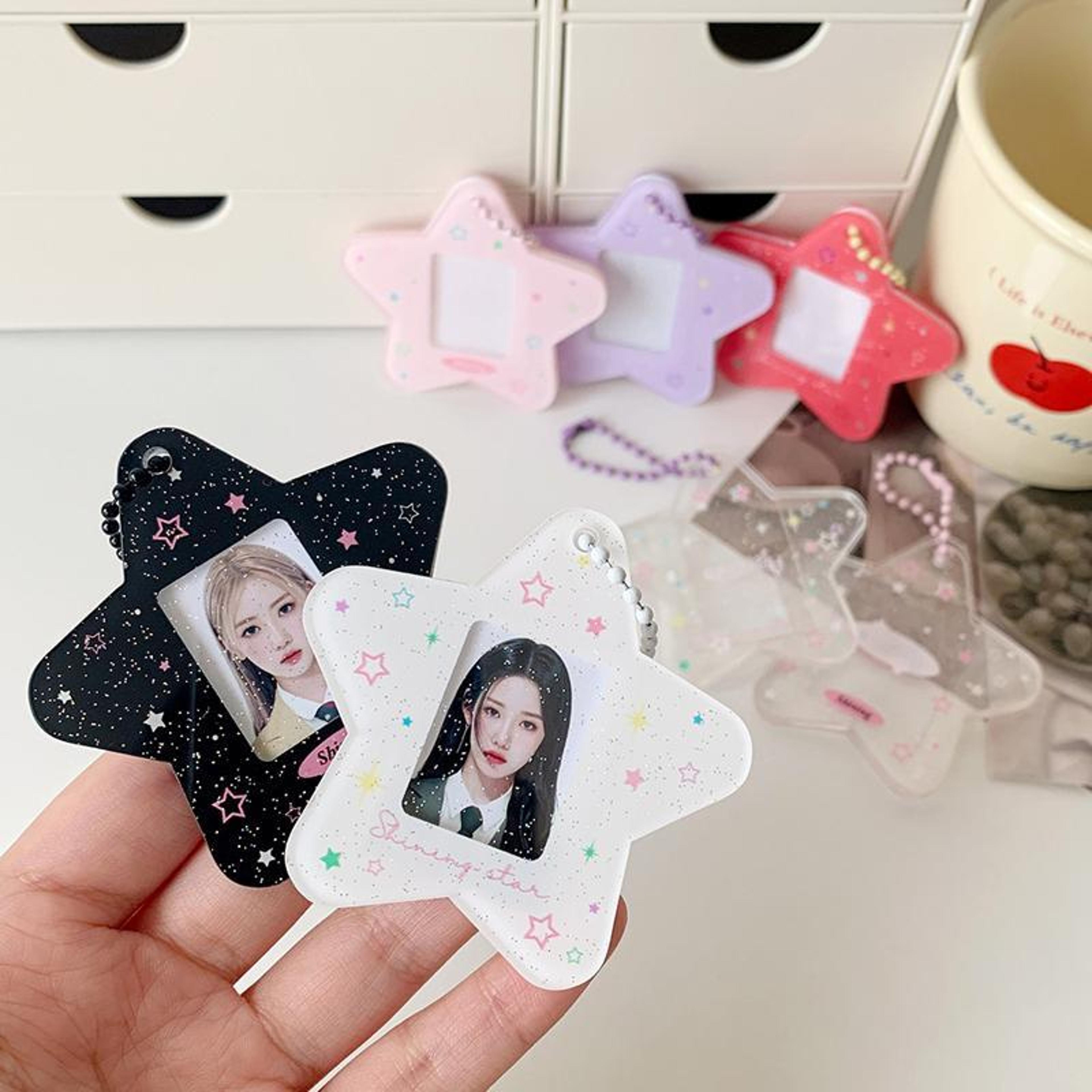 hisocute star photo frame keychain pendant cute acrylic photo card holder charm