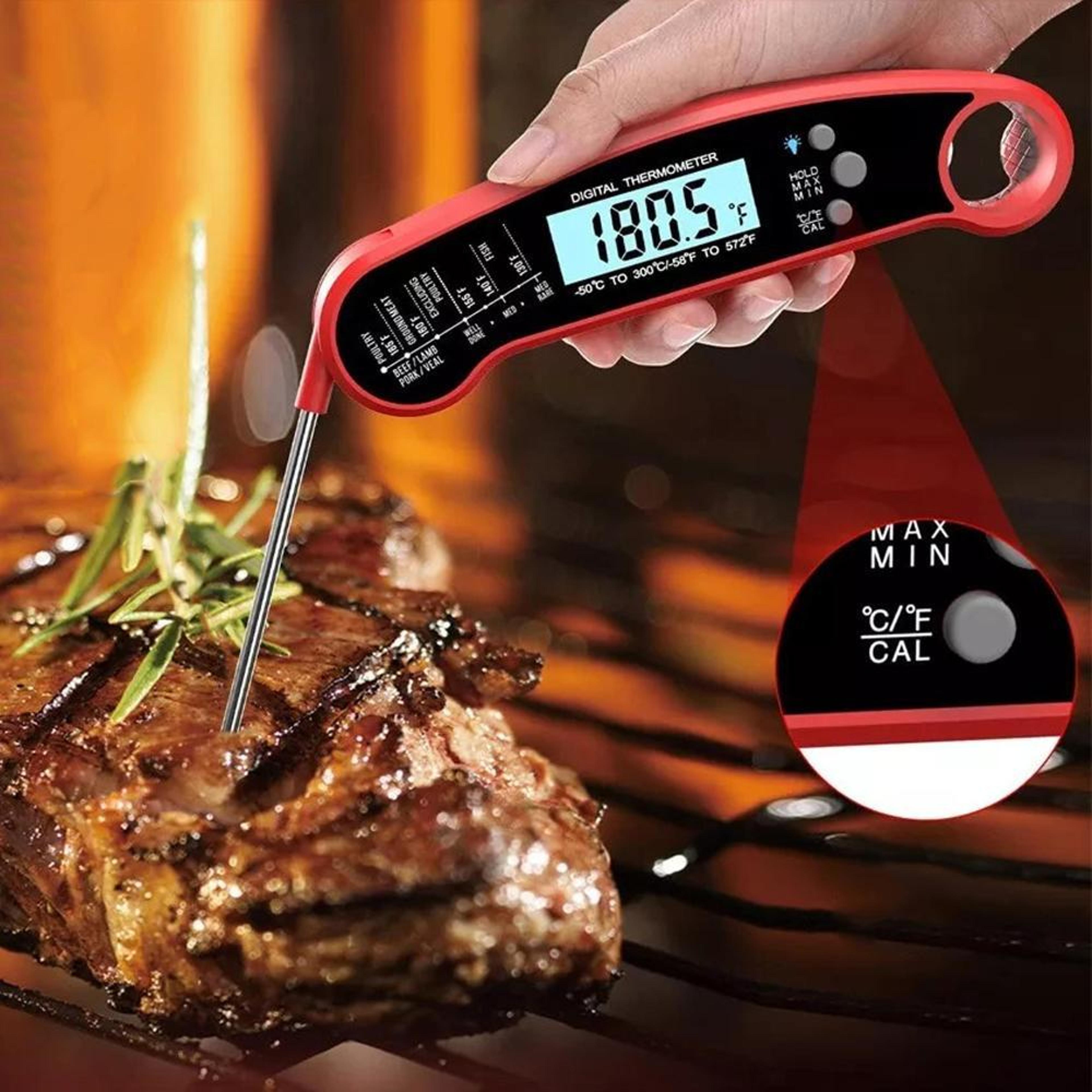 instant read digital food thermometer with backlit lcd display, magnetic storage & bottle opener