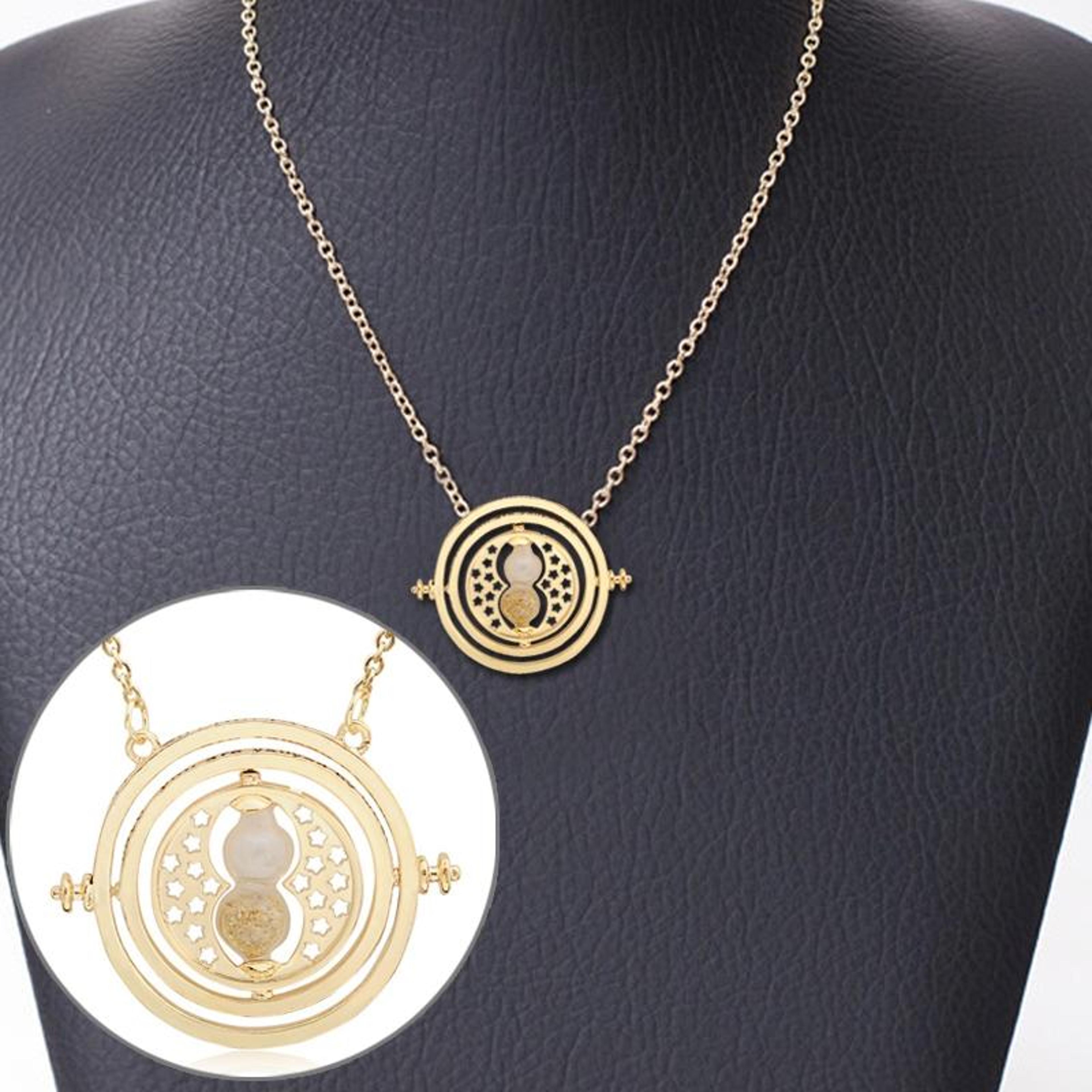 mystic time turner hourglass necklace, vintage gold sandglass pendant jewelry gift