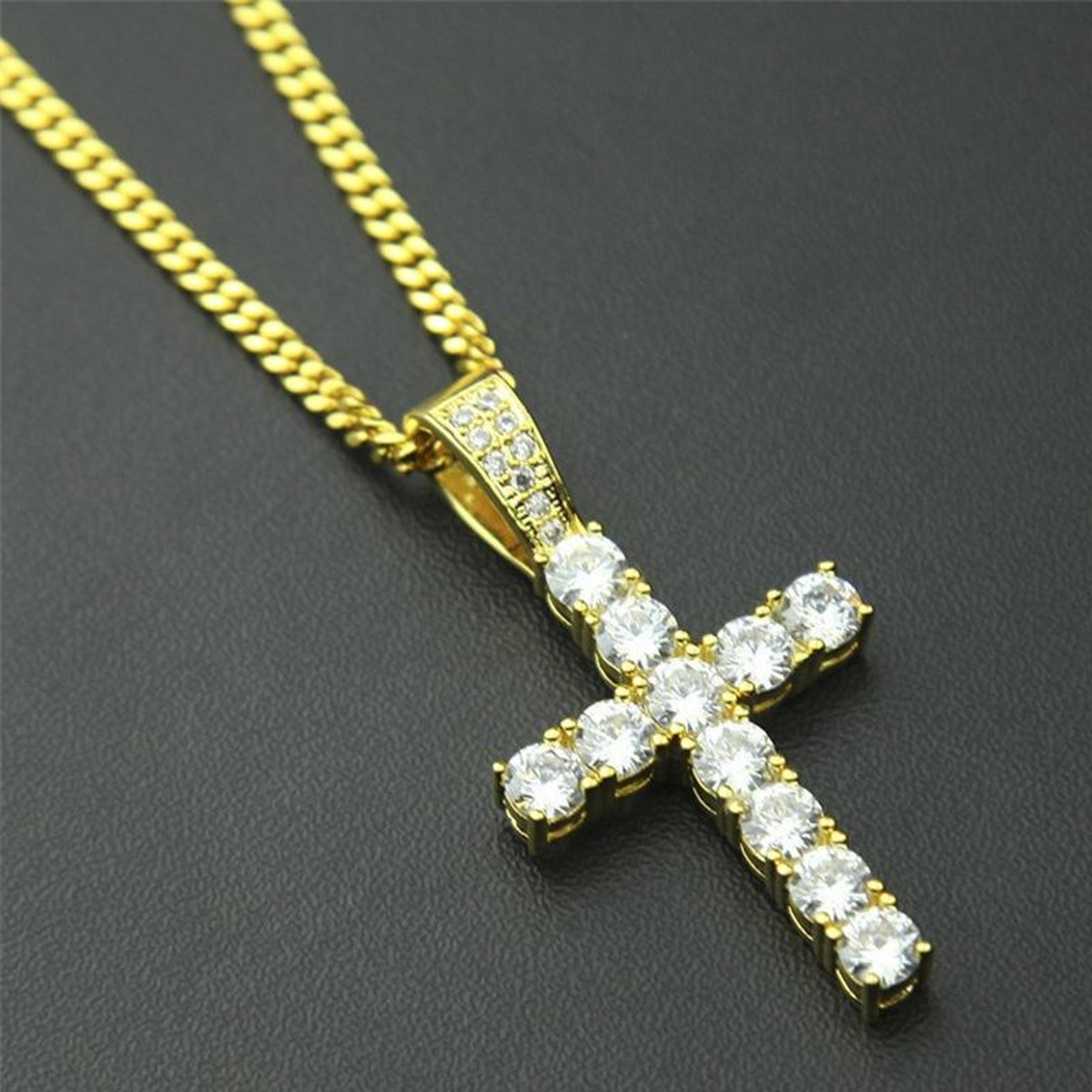 iced out zircon cross pendant necklace for men & women with 24-inch hip hop chain