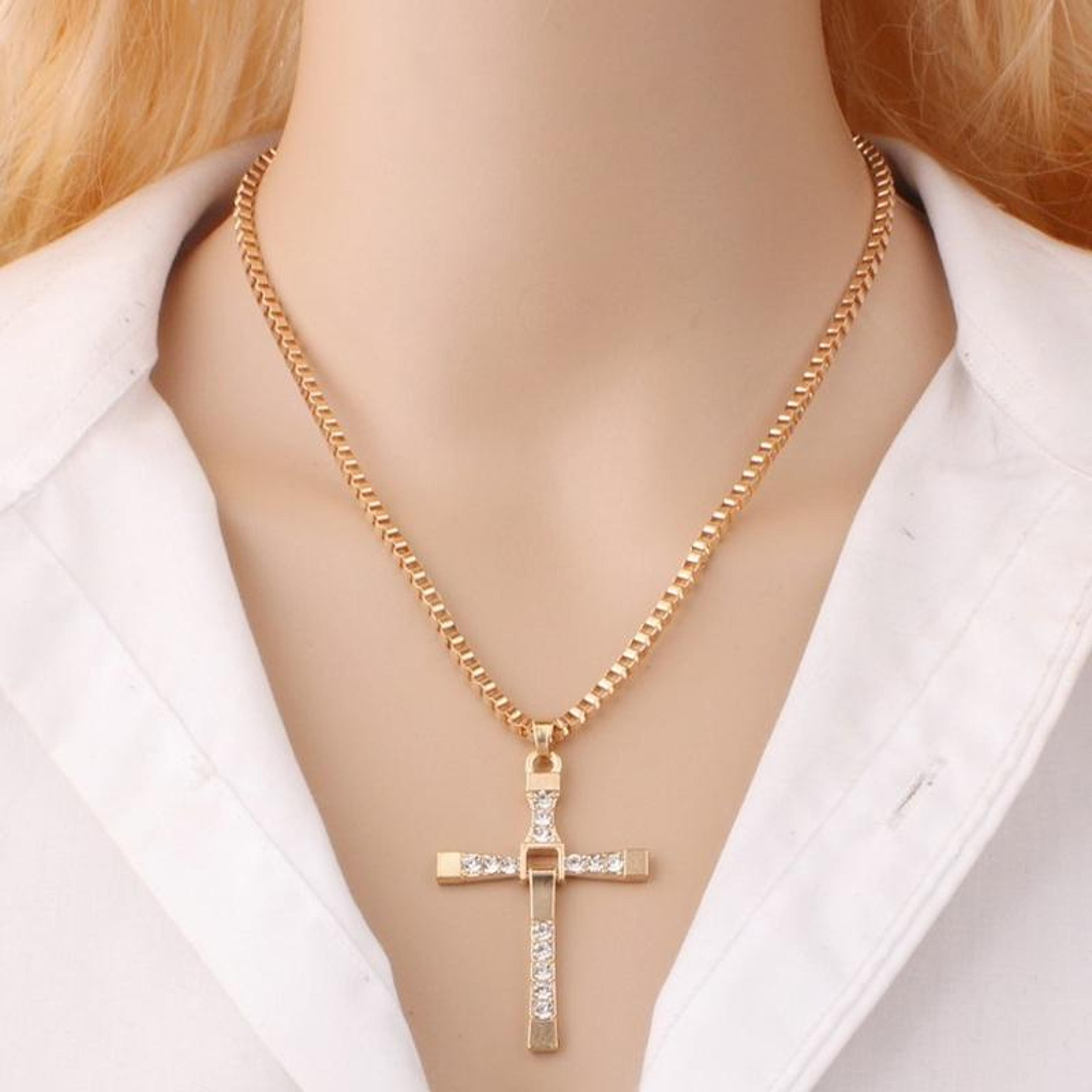 radiant faith rhinestone cross necklace with silver-plated cross pendant