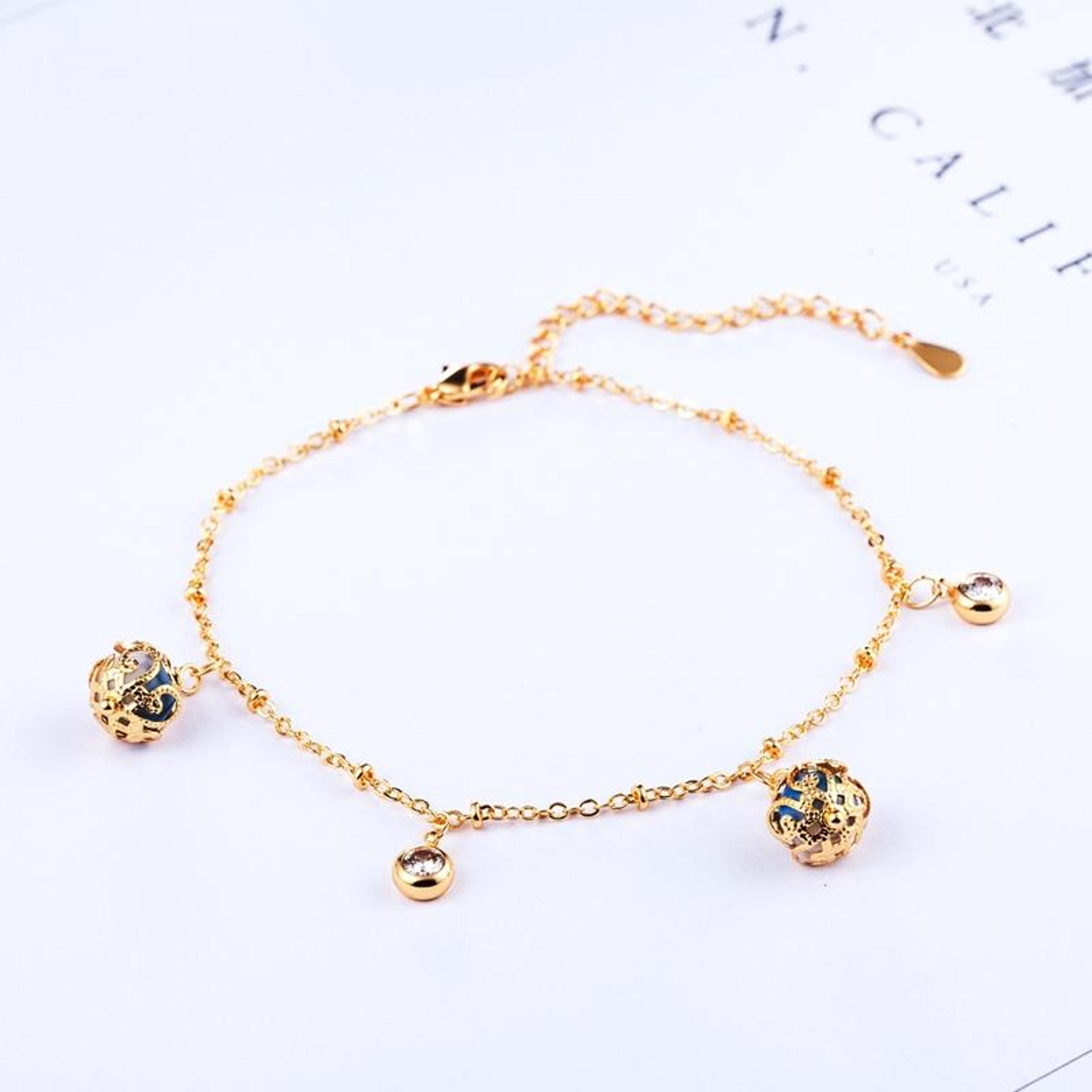radiant gold-plated zircon beaded adjustable bridal bracelet for women